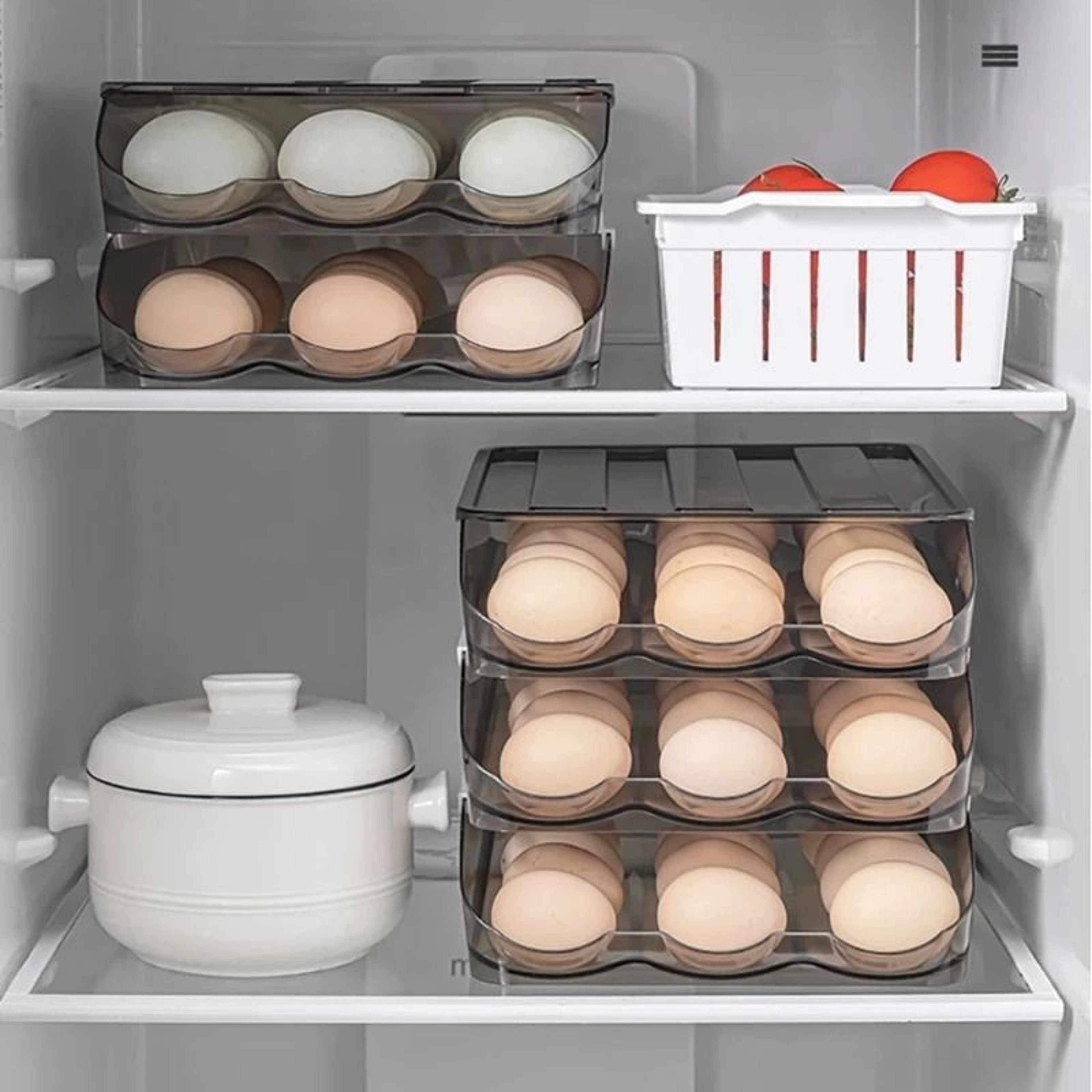 Automatic Rolling Egg Holder And Stackable Fridge Organizer 9