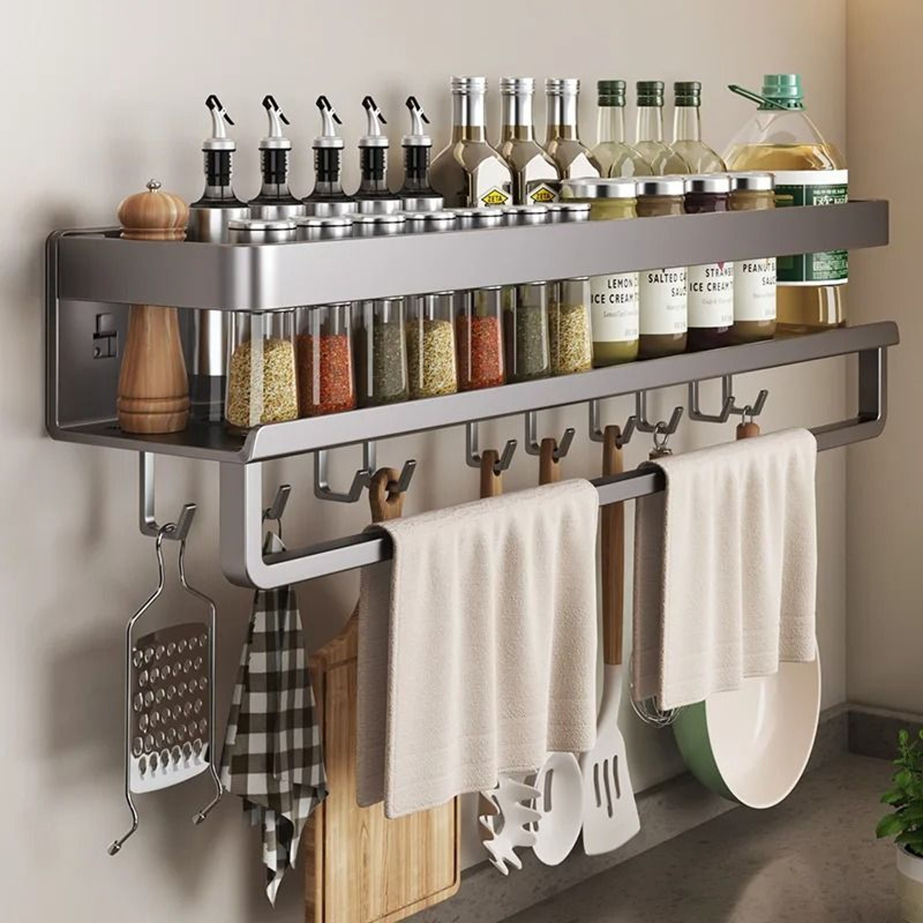 No Drill Aluminum Wall Mounted Spice Rack And Kitchen Shelf 10