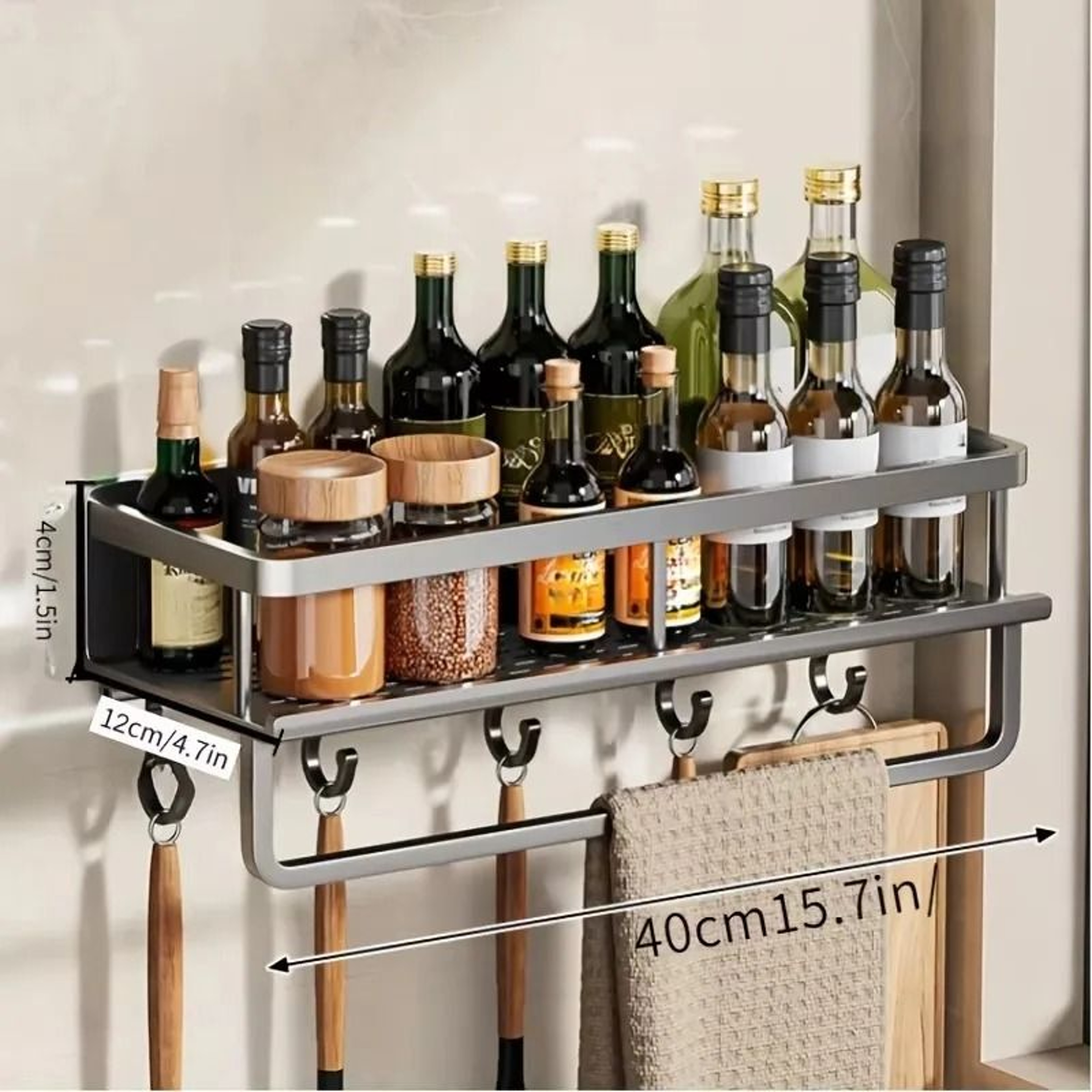 No Drill Aluminum Wall Mounted Spice Rack And Kitchen Shelf 7