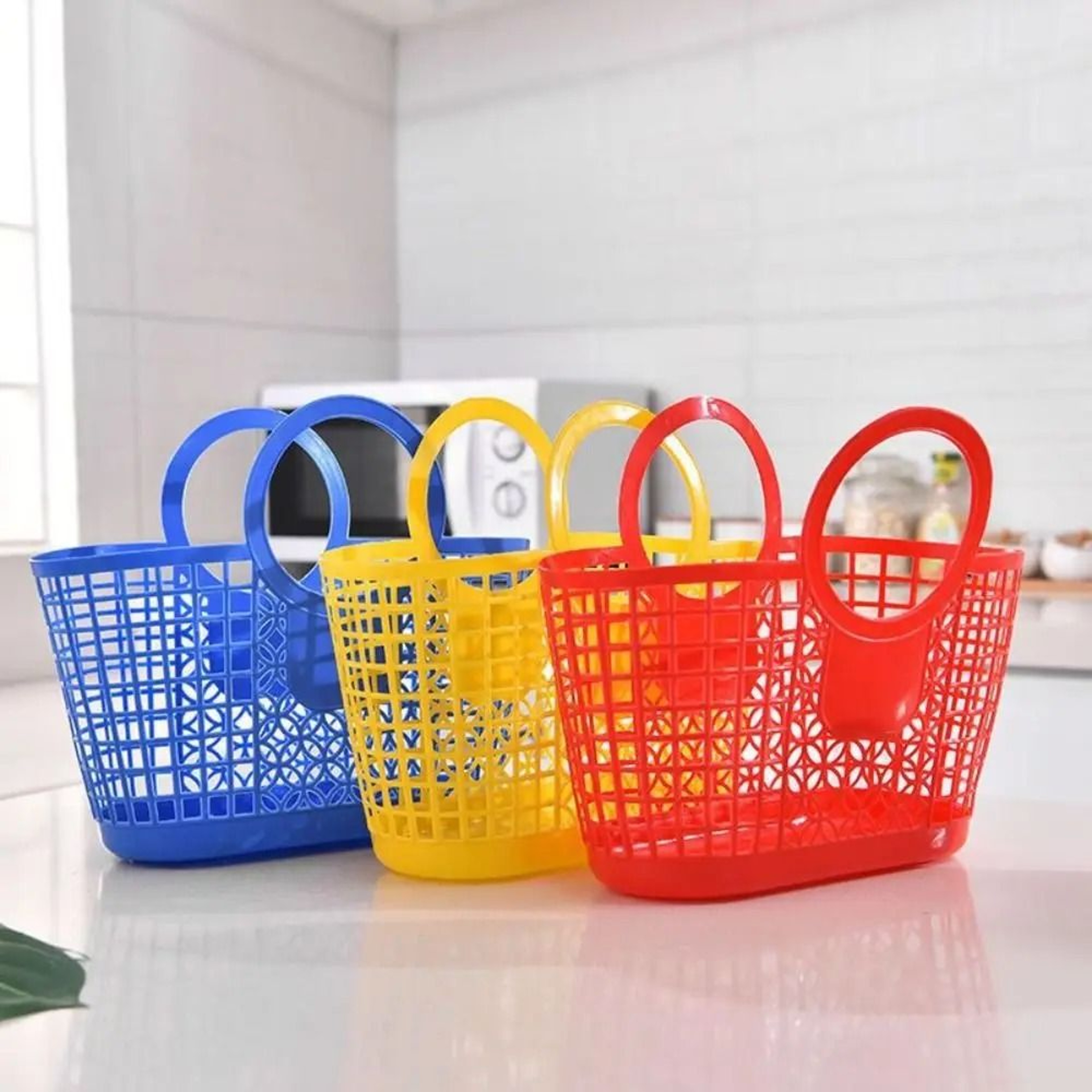 Portable Plastic Storage Basket For Kitchen Bath And Home Organization 8