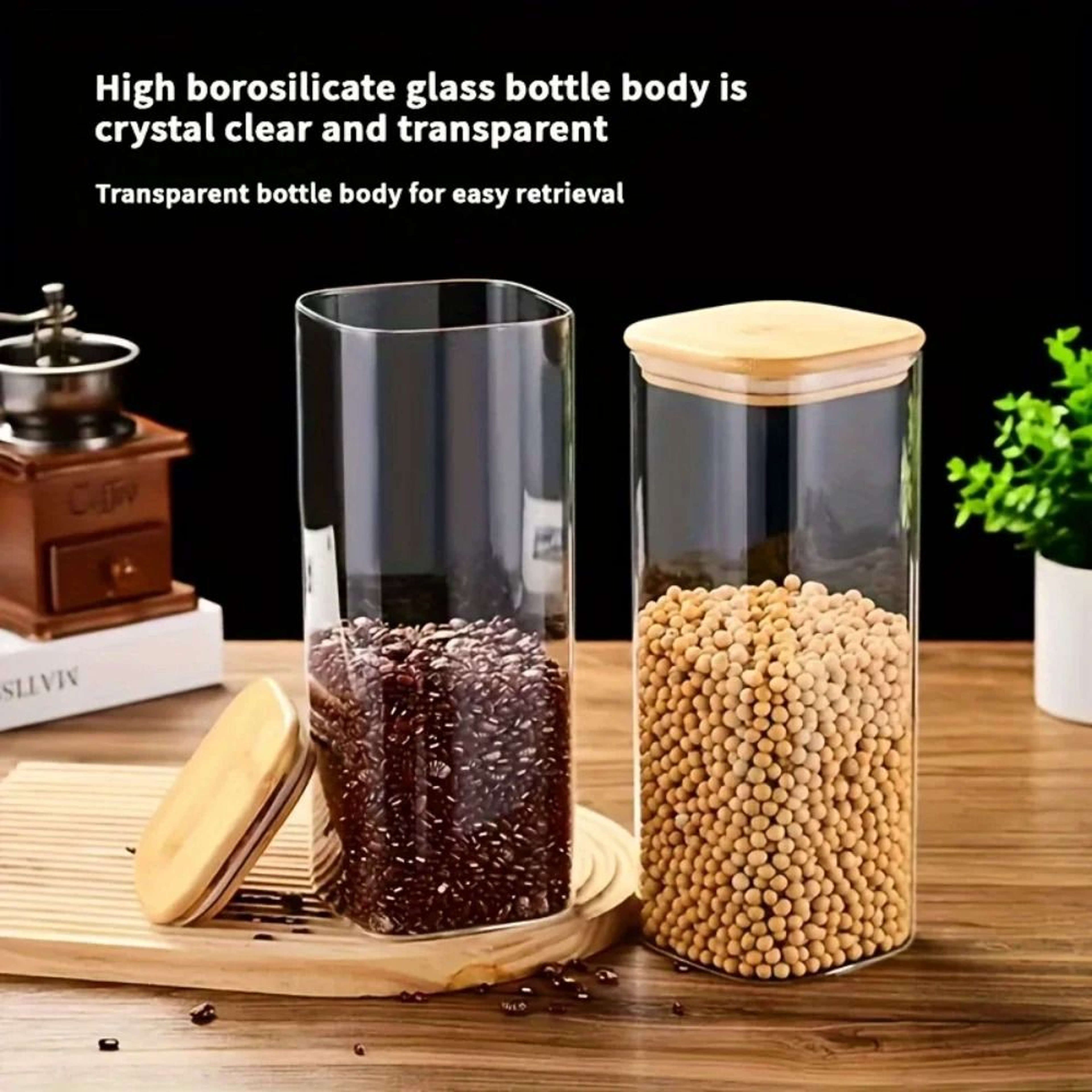 Square Glass Storage Jars With Bamboo Lids For Pantry Organization 17