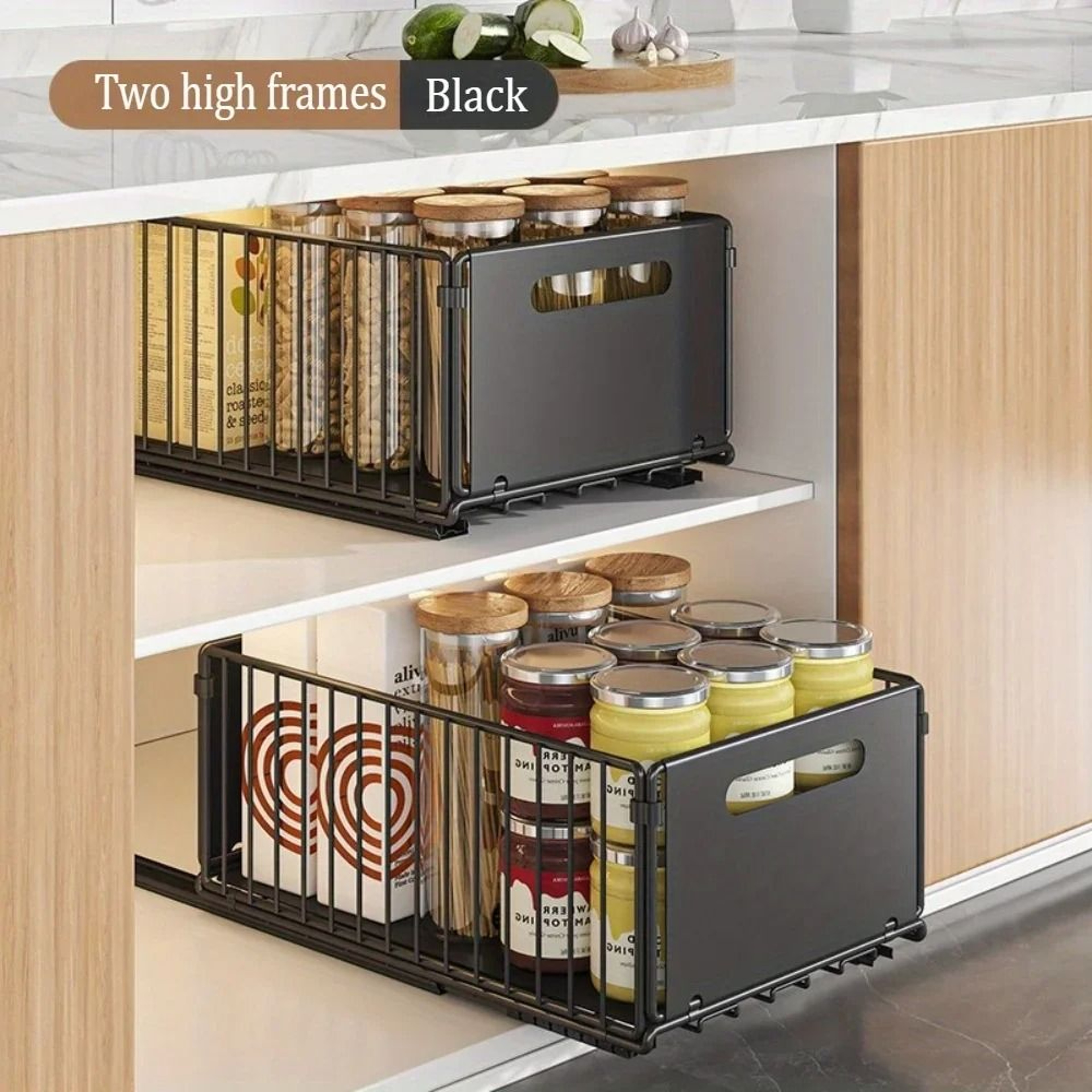 Double Layer Sliding Drawer Basket And Bottle Storage Organizer 5