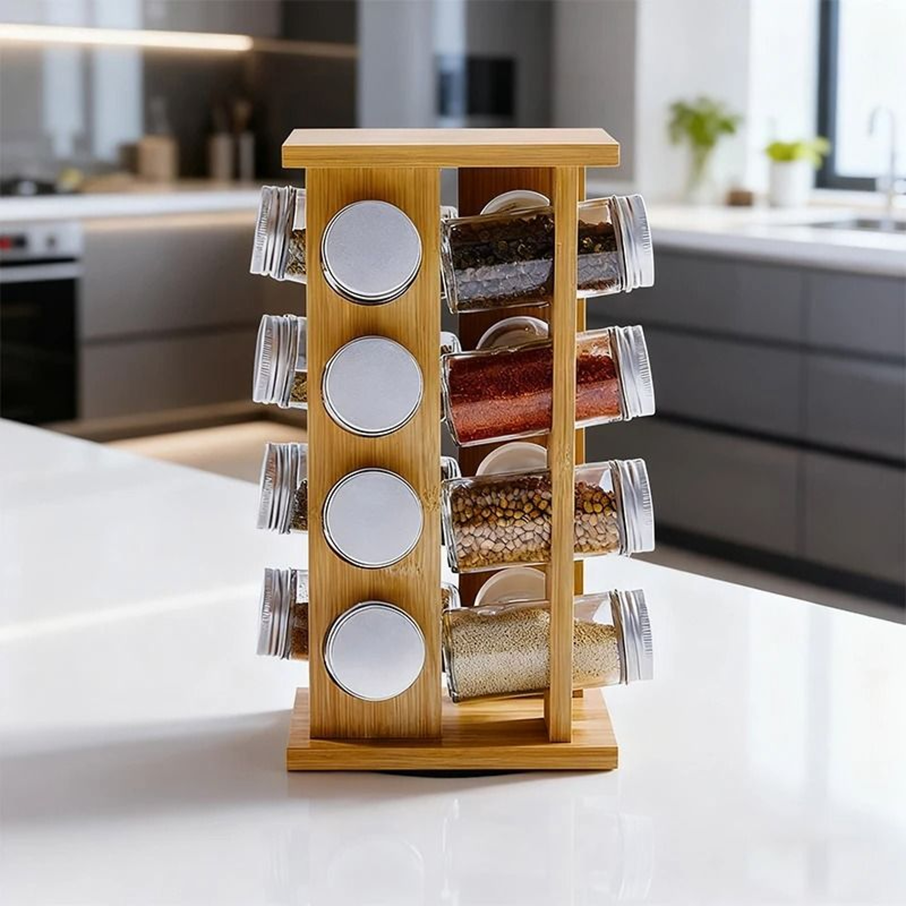 Rotating Wooden Condiment Rack And Multi Layer Spice Organizer 5
