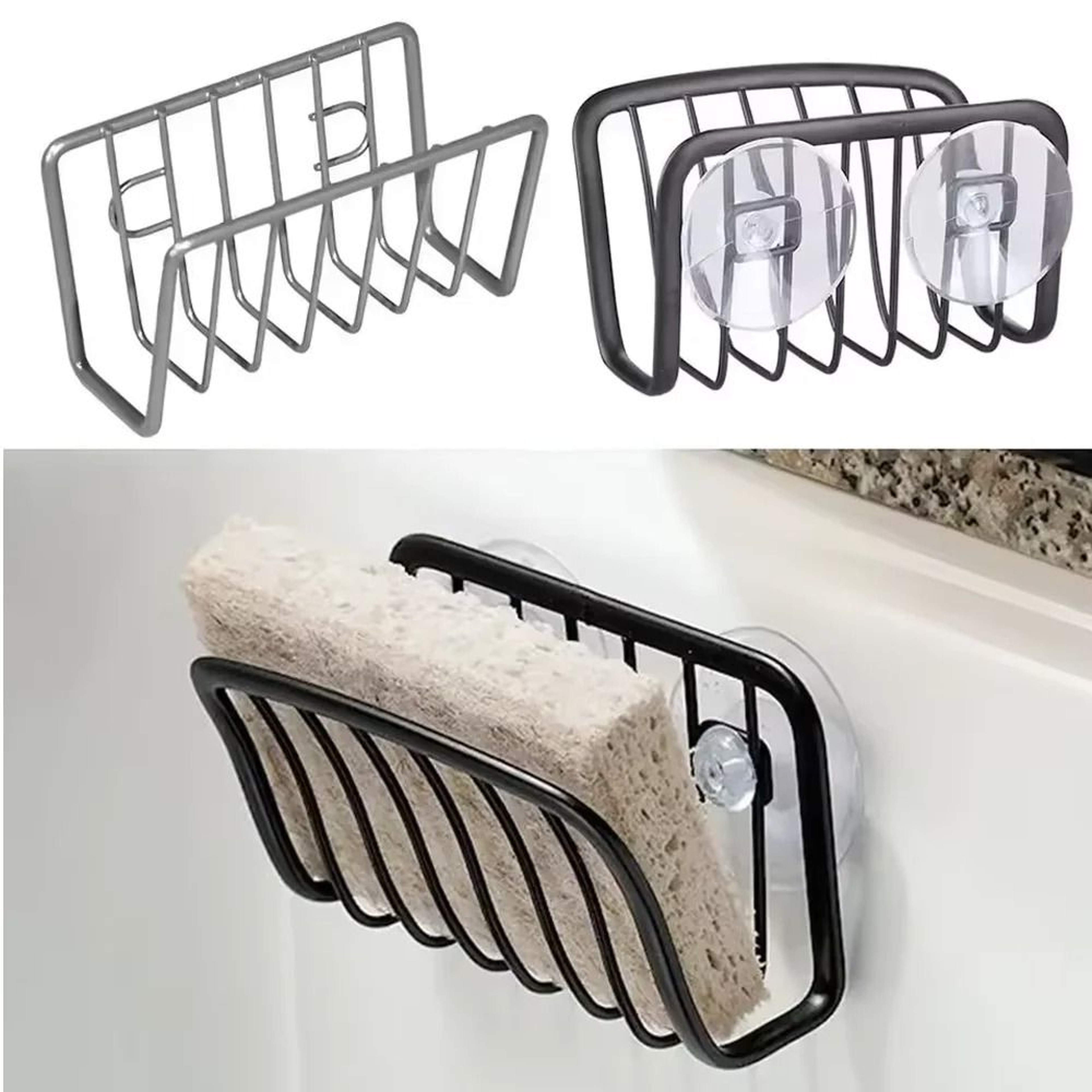 No Drill Kitchen Sponge Holder Rack With Over Sink Draining Shelf 9