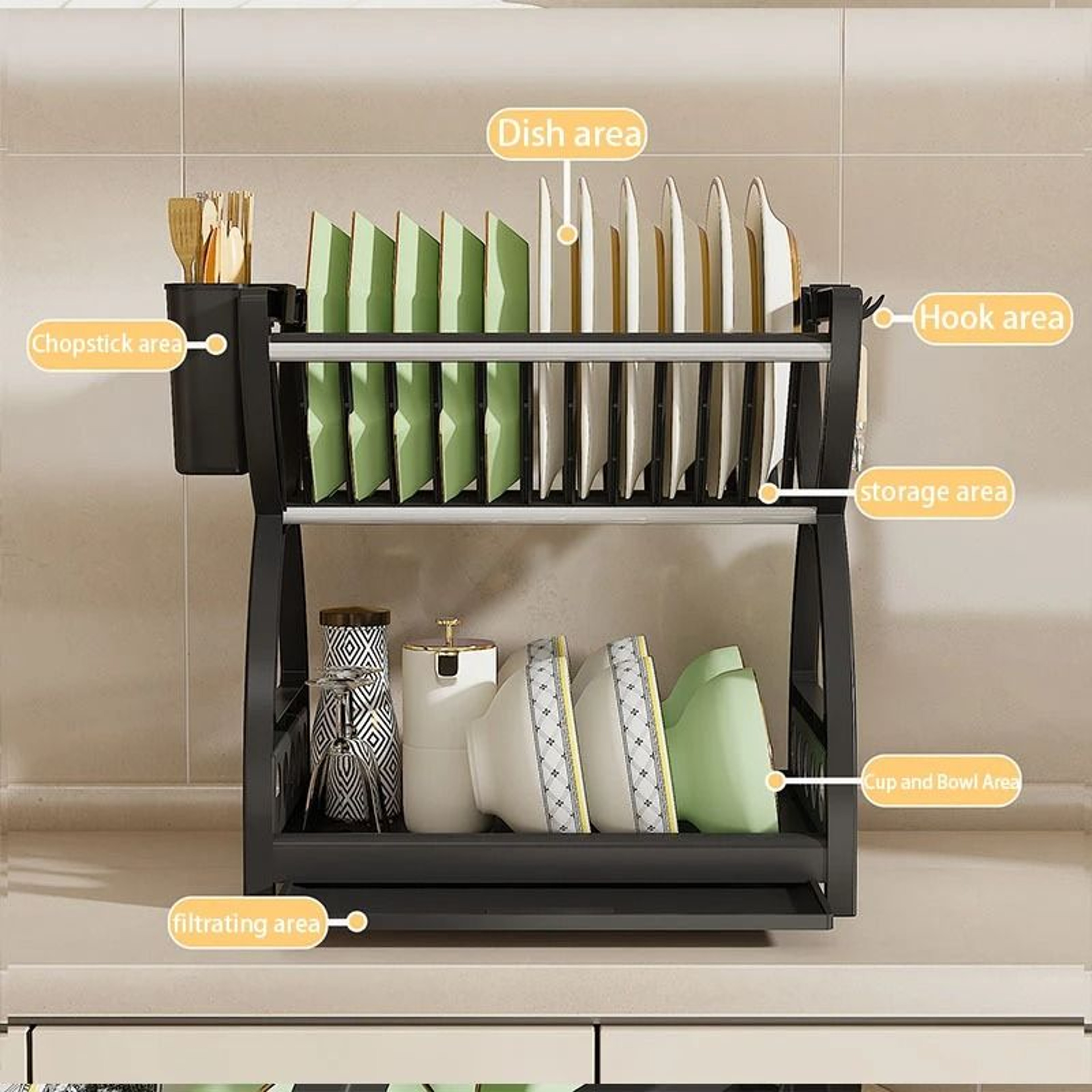 Multi Layer Kitchen Utensil Storage Rack With Hooks For Bowls Chopsticks Organization 4