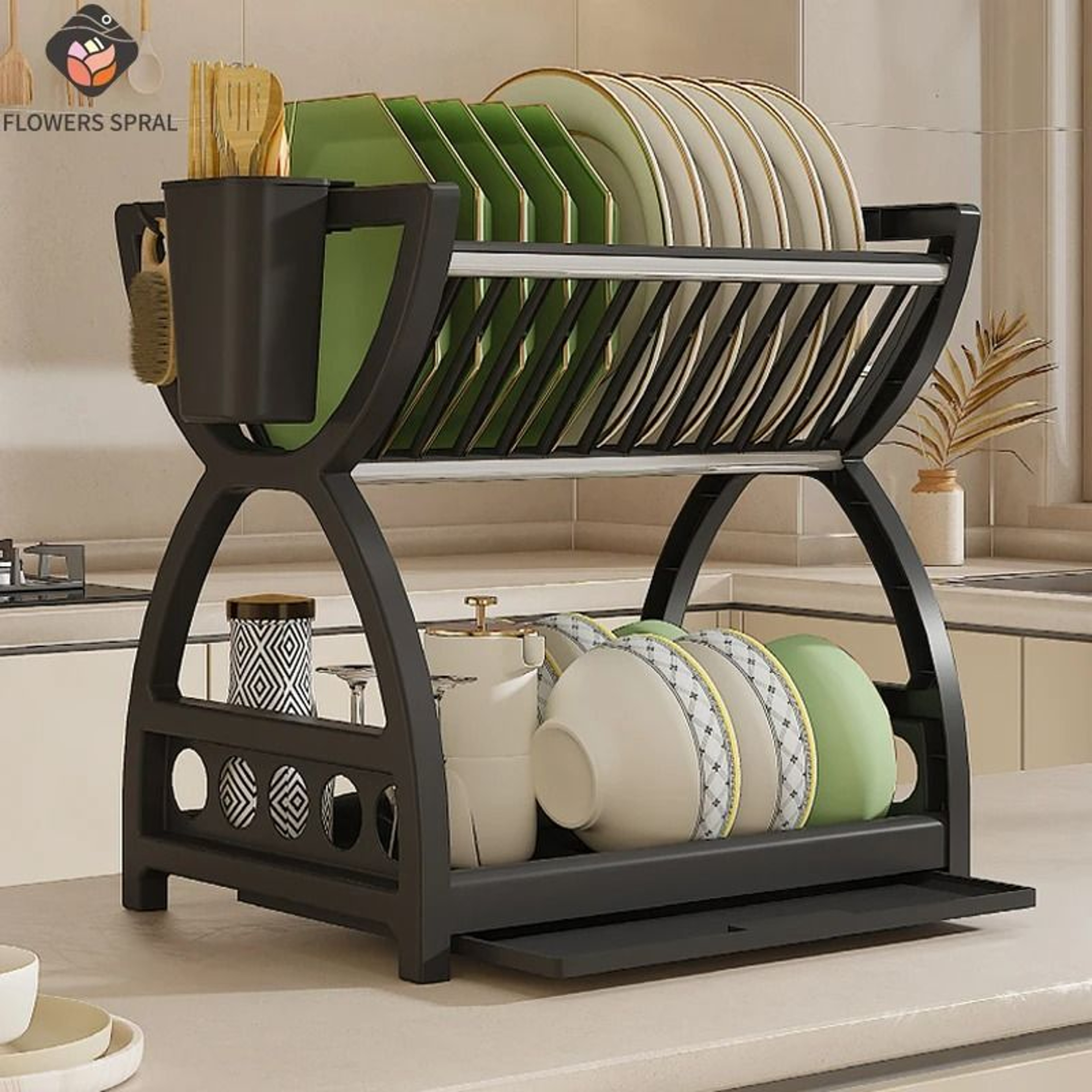 Multi Layer Kitchen Utensil Storage Rack With Hooks For Bowls Chopsticks Organization 0