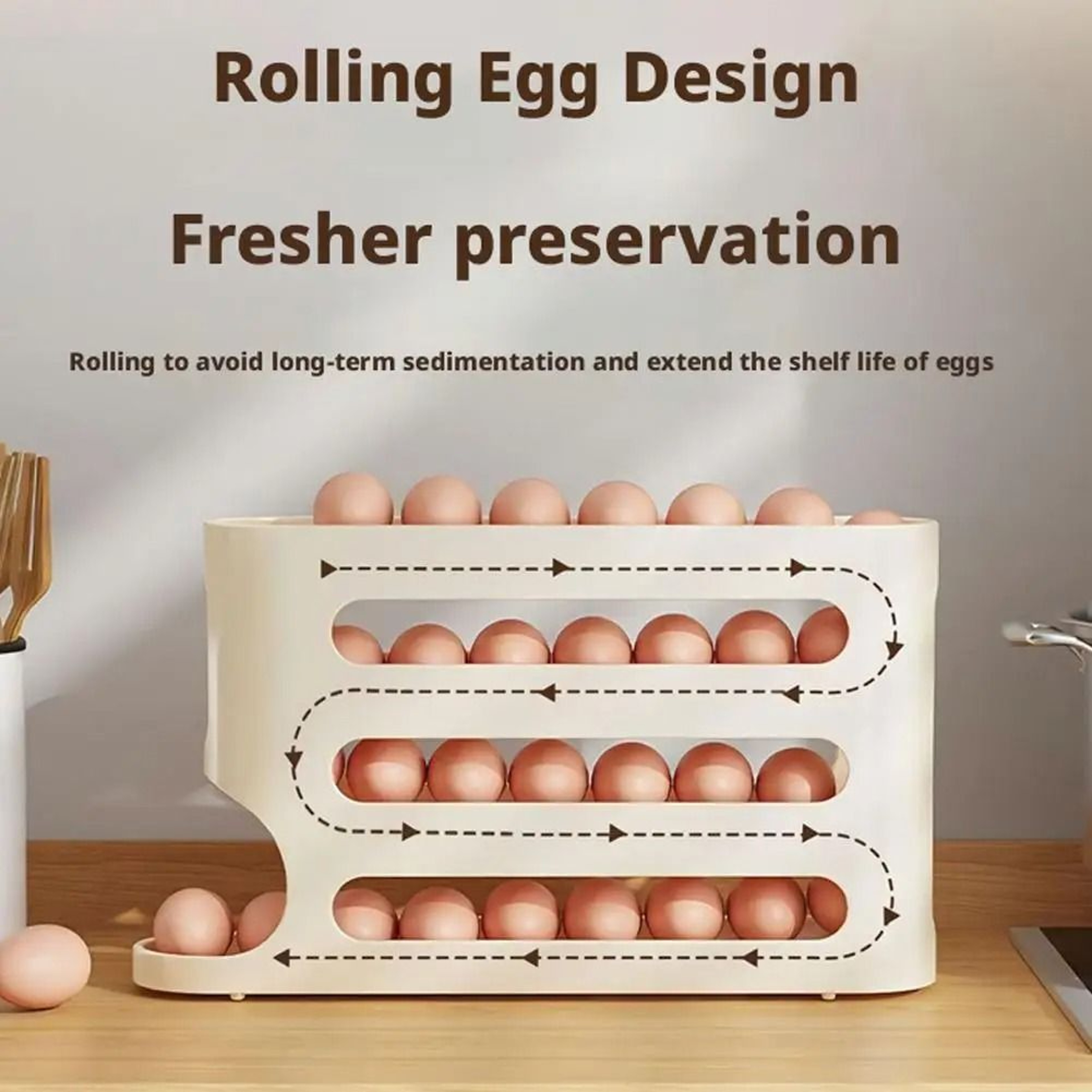 Four Layer Automatic Rolling Egg Holder Rack For Refrigerator Kitchen Storage Organizer 6