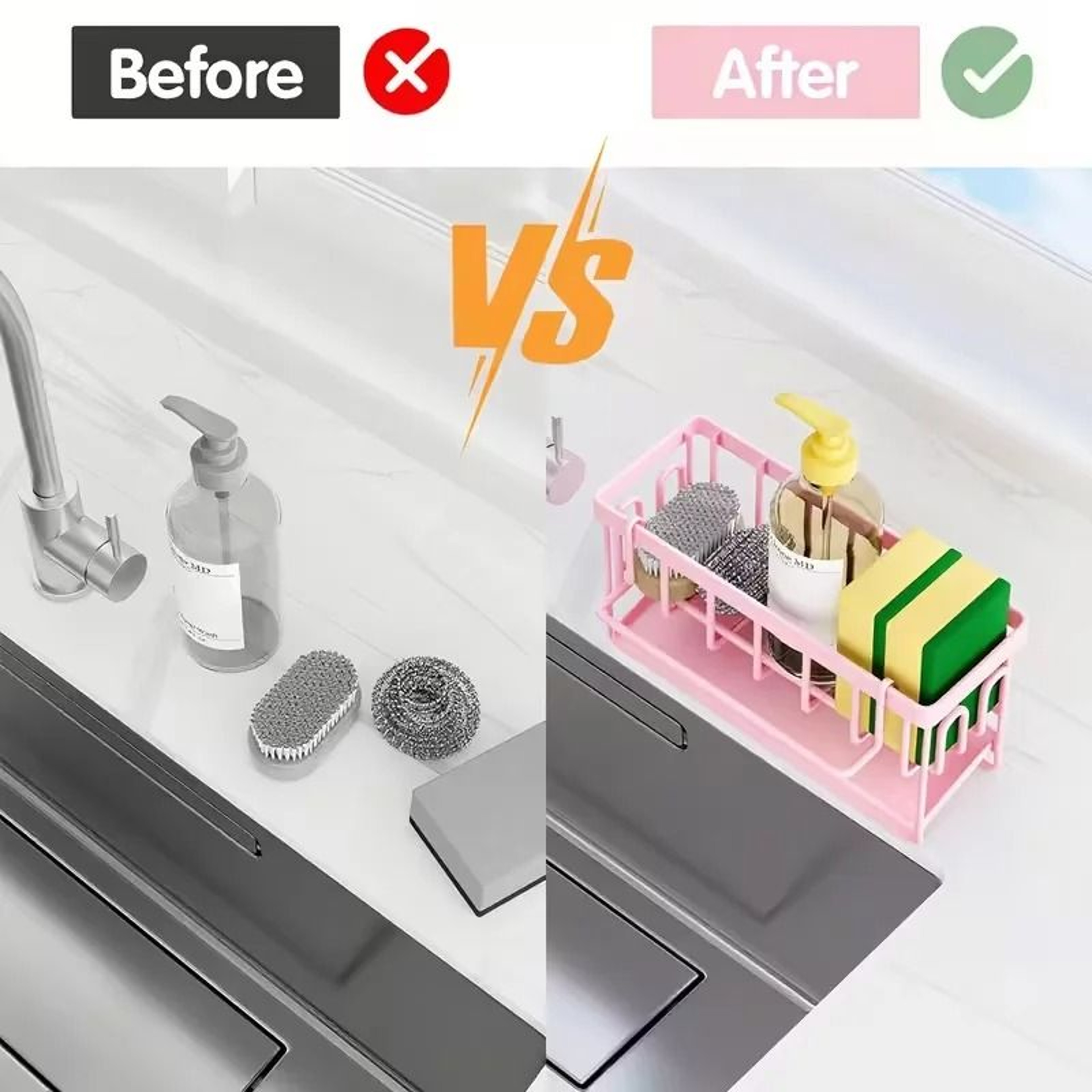Adhesive Sink Sponge Holder Caddy With Dishcloth Hanger For Kitchen Organizer 8