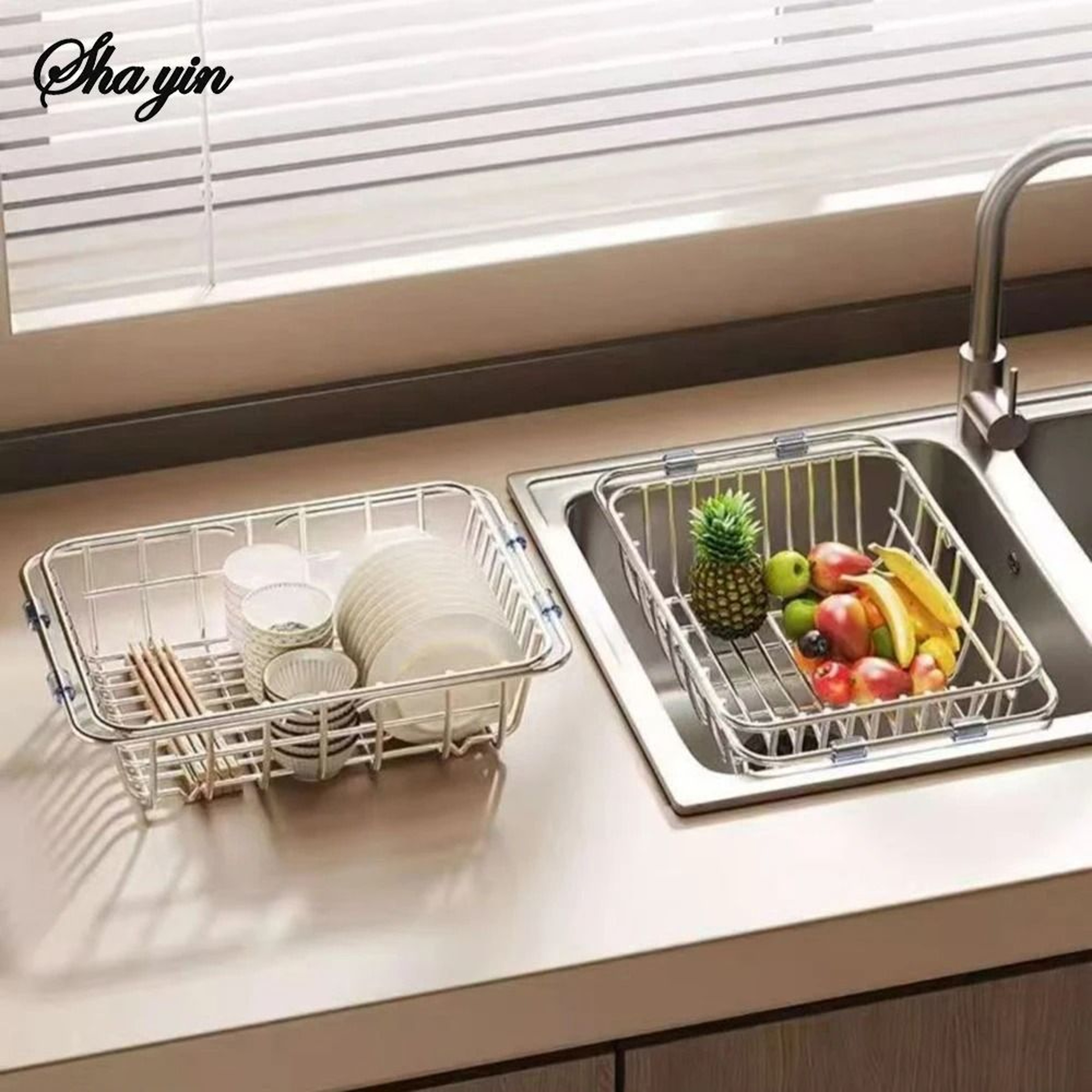 Stainless Steel Telescopic Sink Drain Rack For Dish Drying And Kitchen Storage 7
