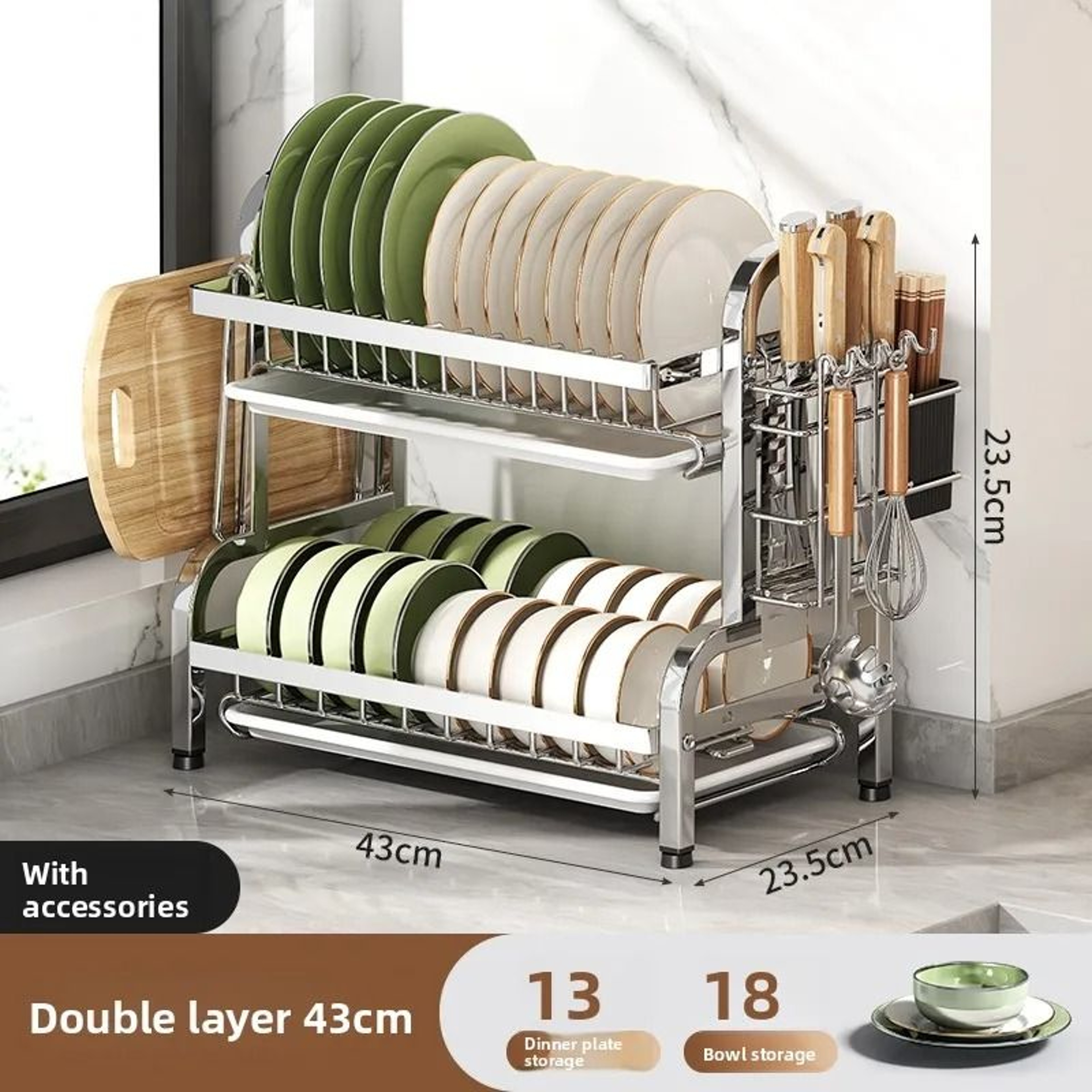 Stainless Steel Compact Dish Drying Rack With Utensil Holder For Kitchen Counter 4