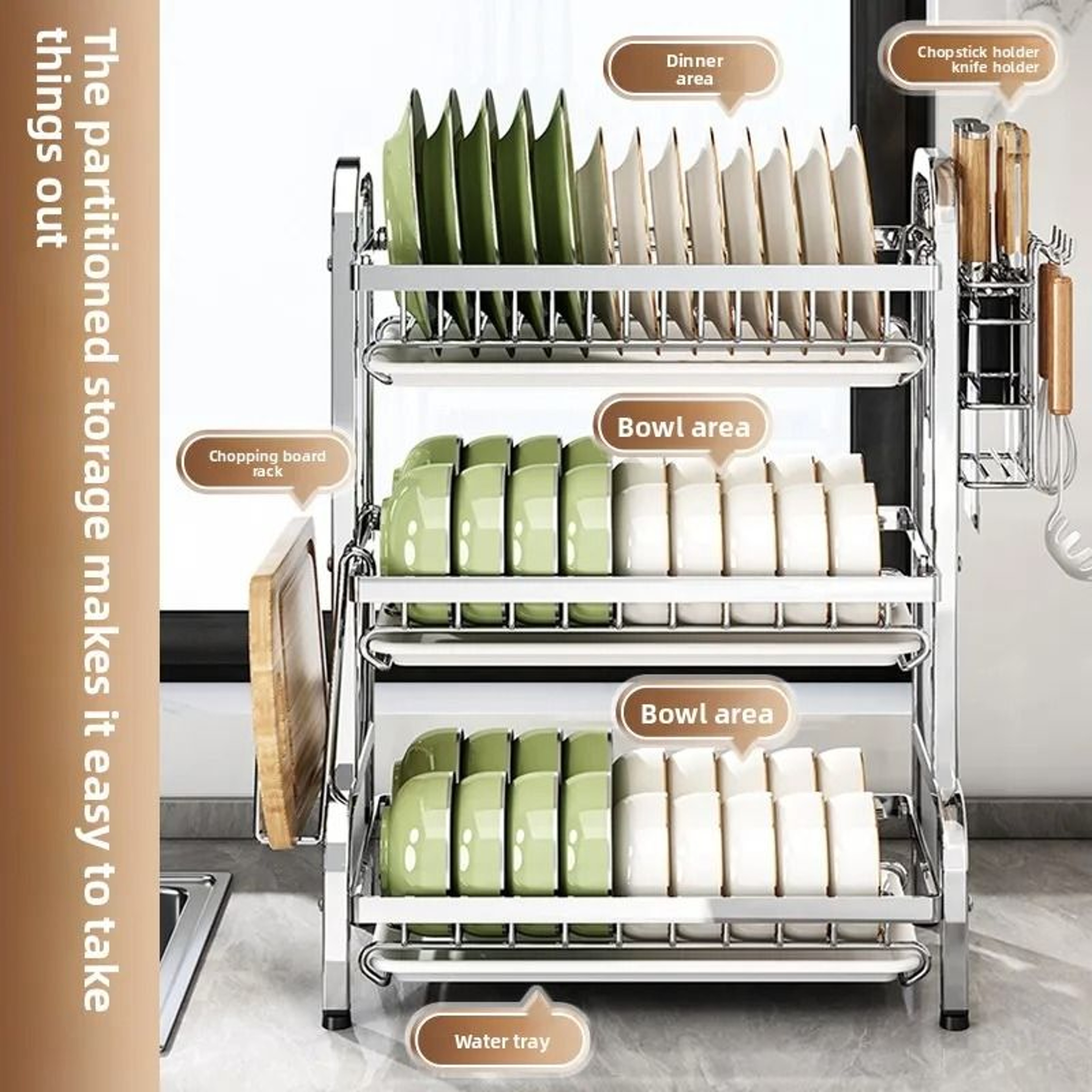 Stainless Steel Compact Dish Drying Rack With Utensil Holder For Kitchen Counter 18