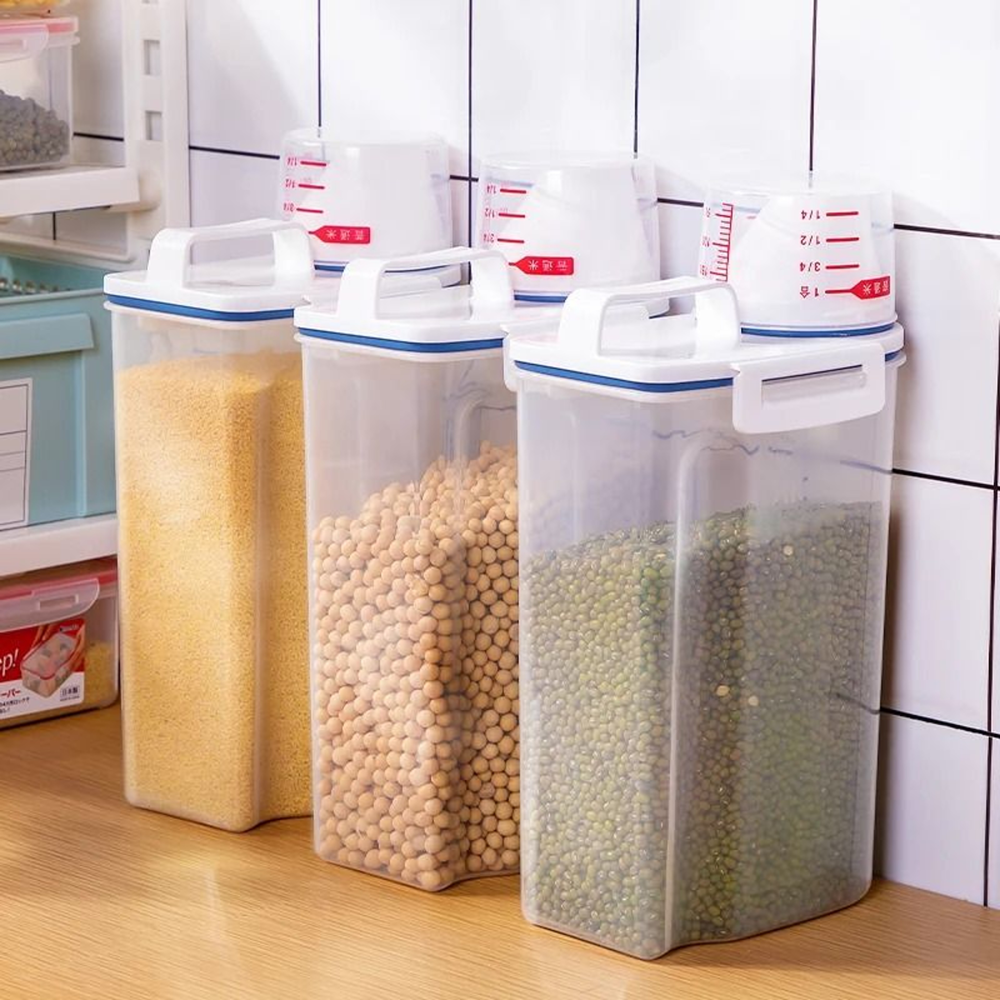 Compact Rice Dispenser Container With Measuring Cup For Pantry Grain Storage 4