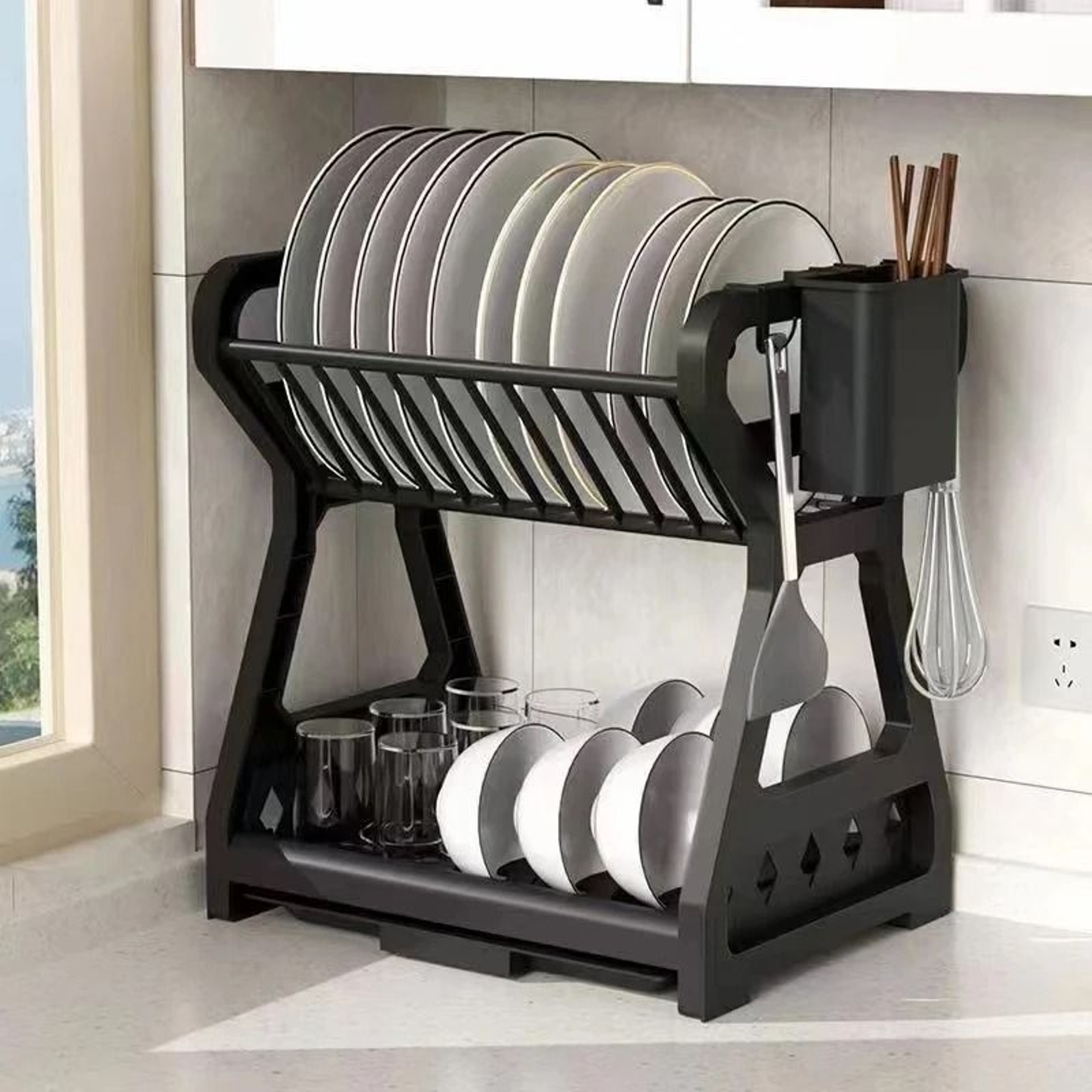 Multi Layer Bowl Plate Storage Rack With Chopstick Holder For Kitchen Counter 0