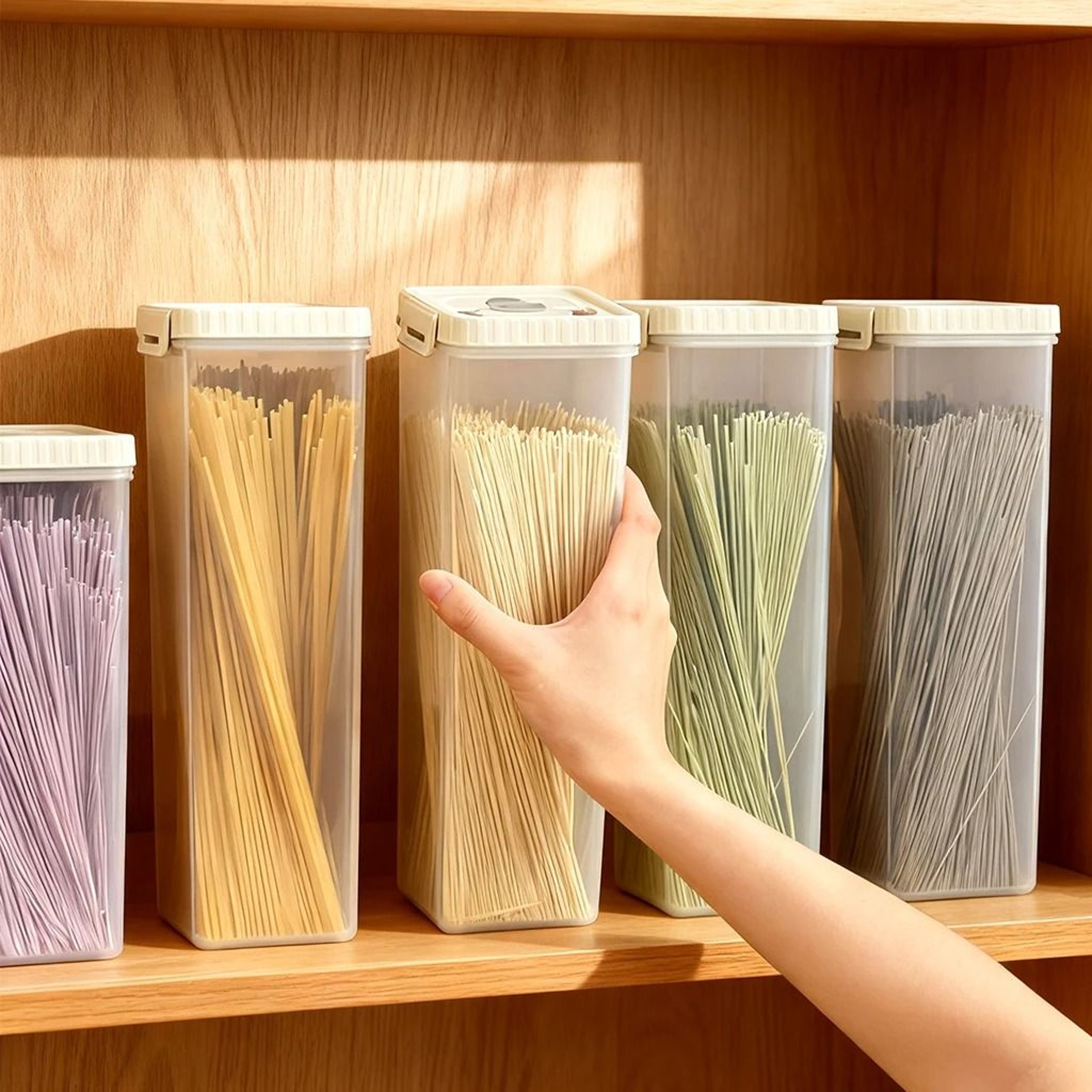 Moisture Proof Pasta Storage Box With Handle For Spaghetti Noodles Kitchen Organization 0