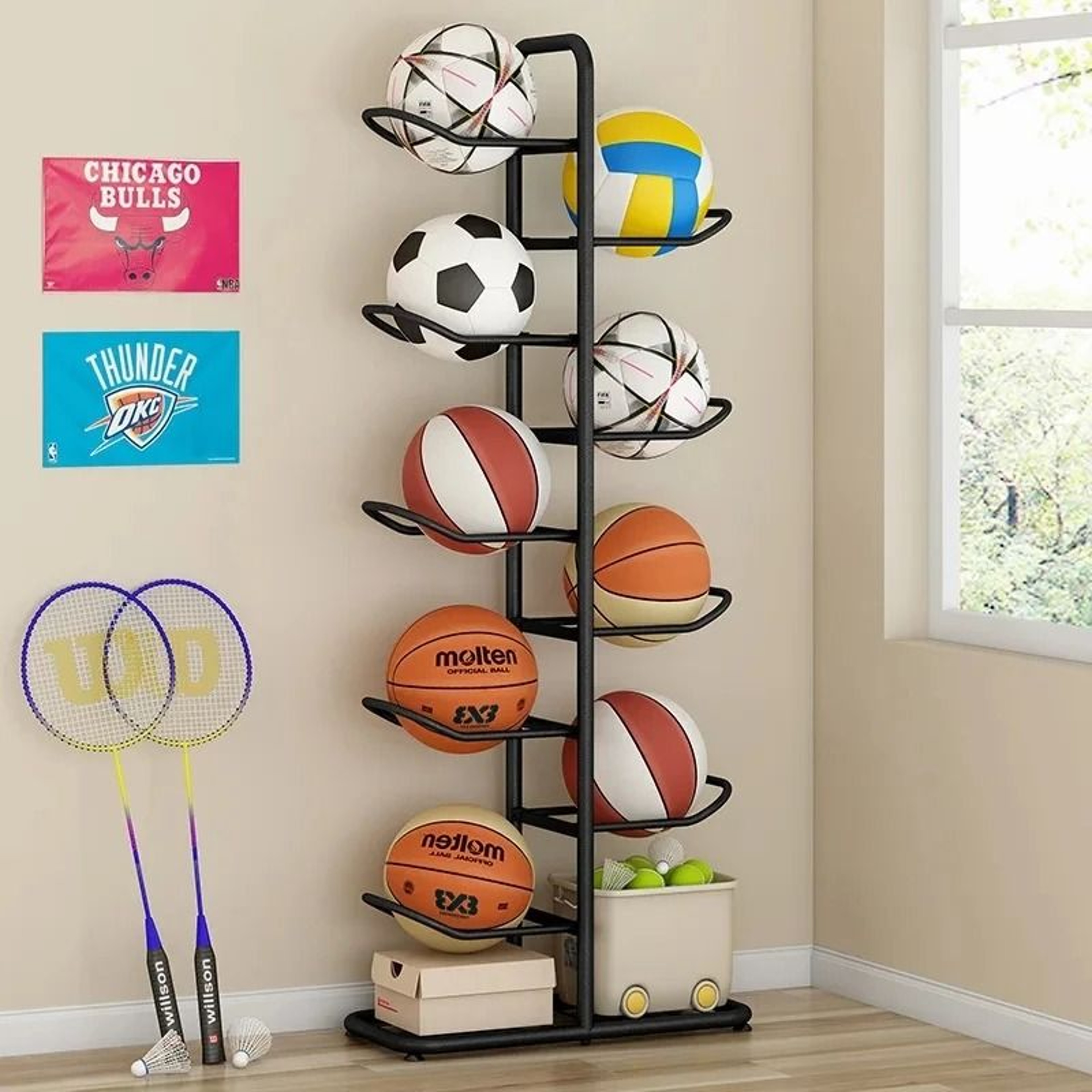 Multi Layer Basketball Storage Rack For Balls Toys Rackets And Sports Gear 2