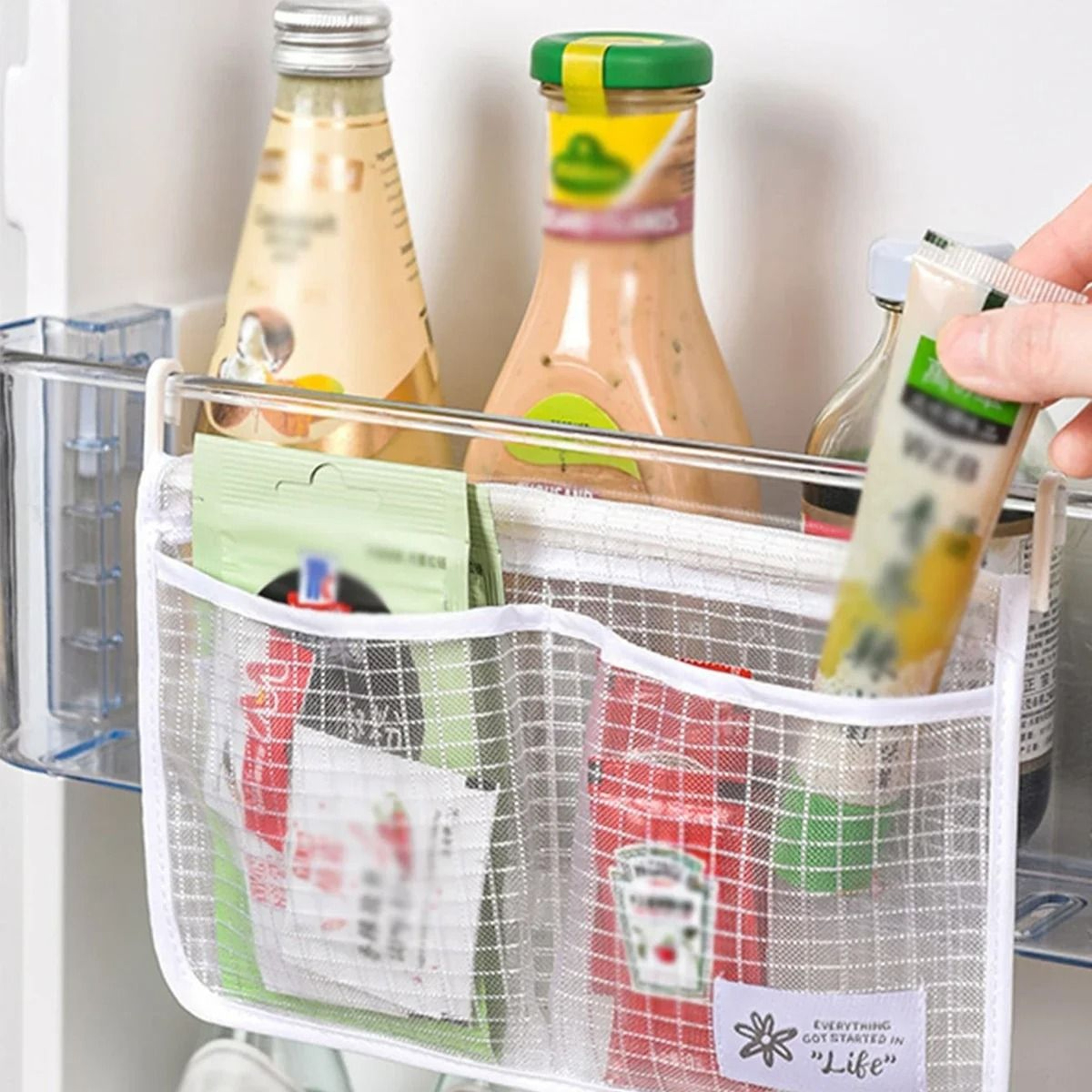 Double Compartment Hanging Mesh Storage Bag For Refrigerator Kitchen Organization 0