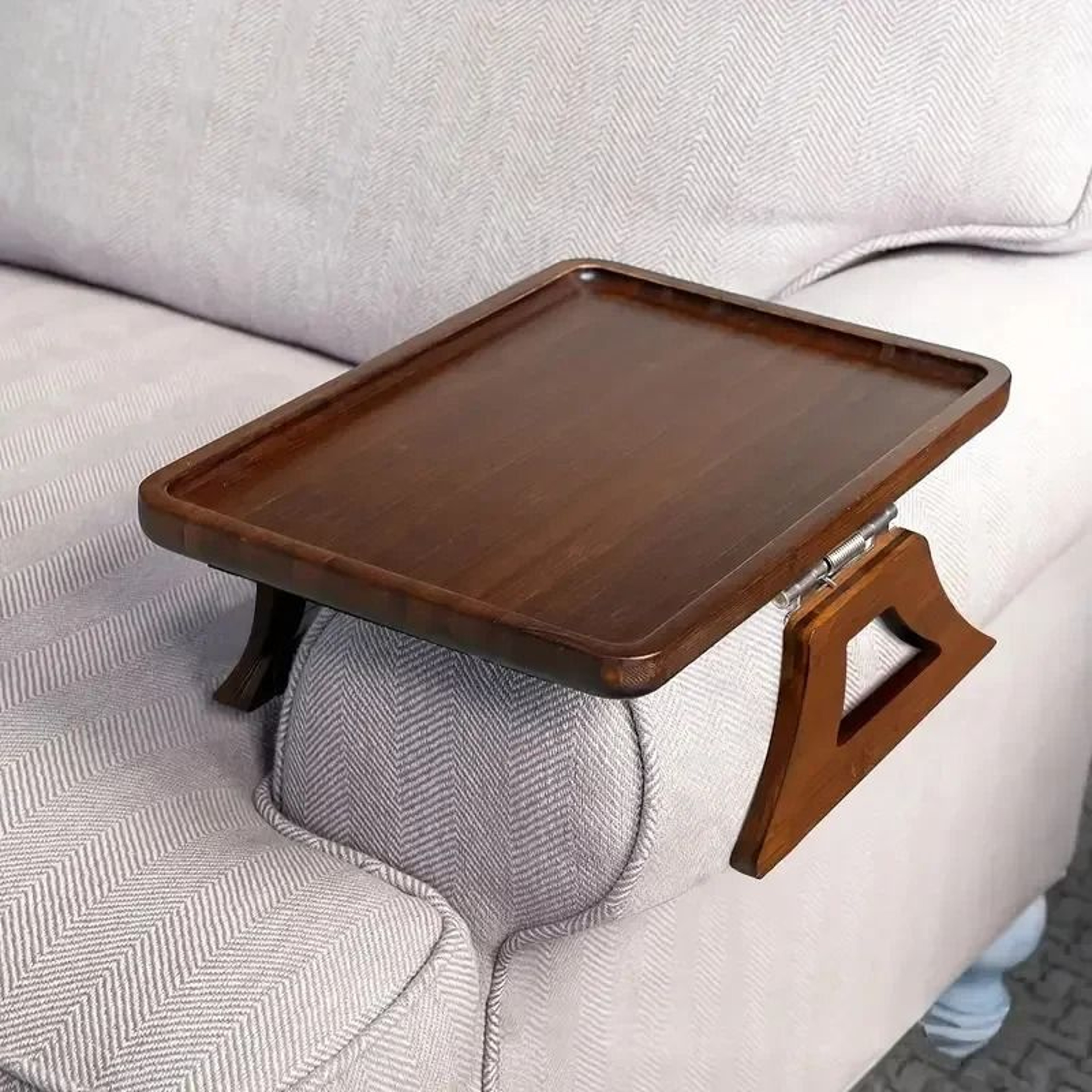Wooden Sofa Armrest Tray For Drinks Snacks And Remote Storage 6