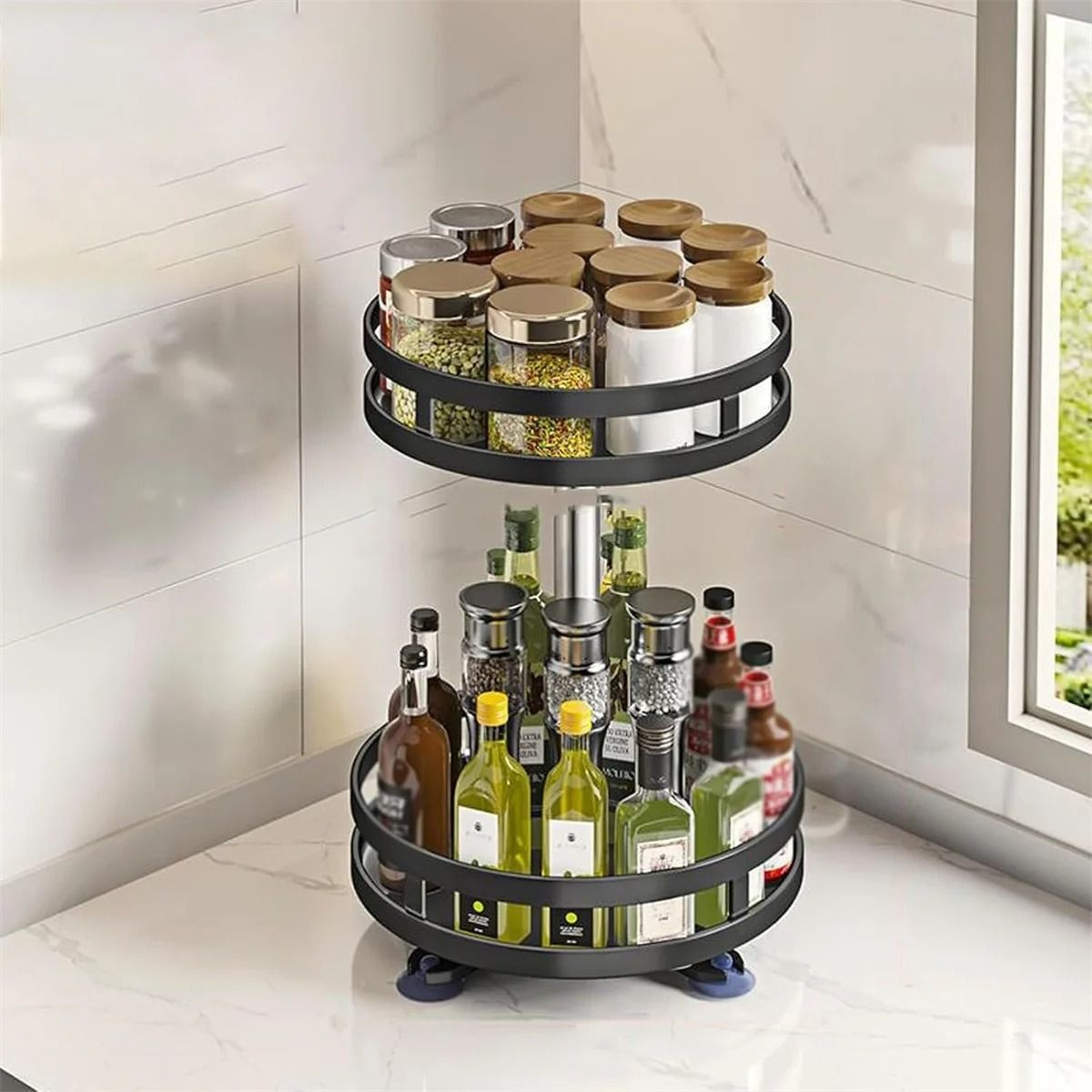Carbon Steel Rotating Spice Rack For Kitchen Storage 2