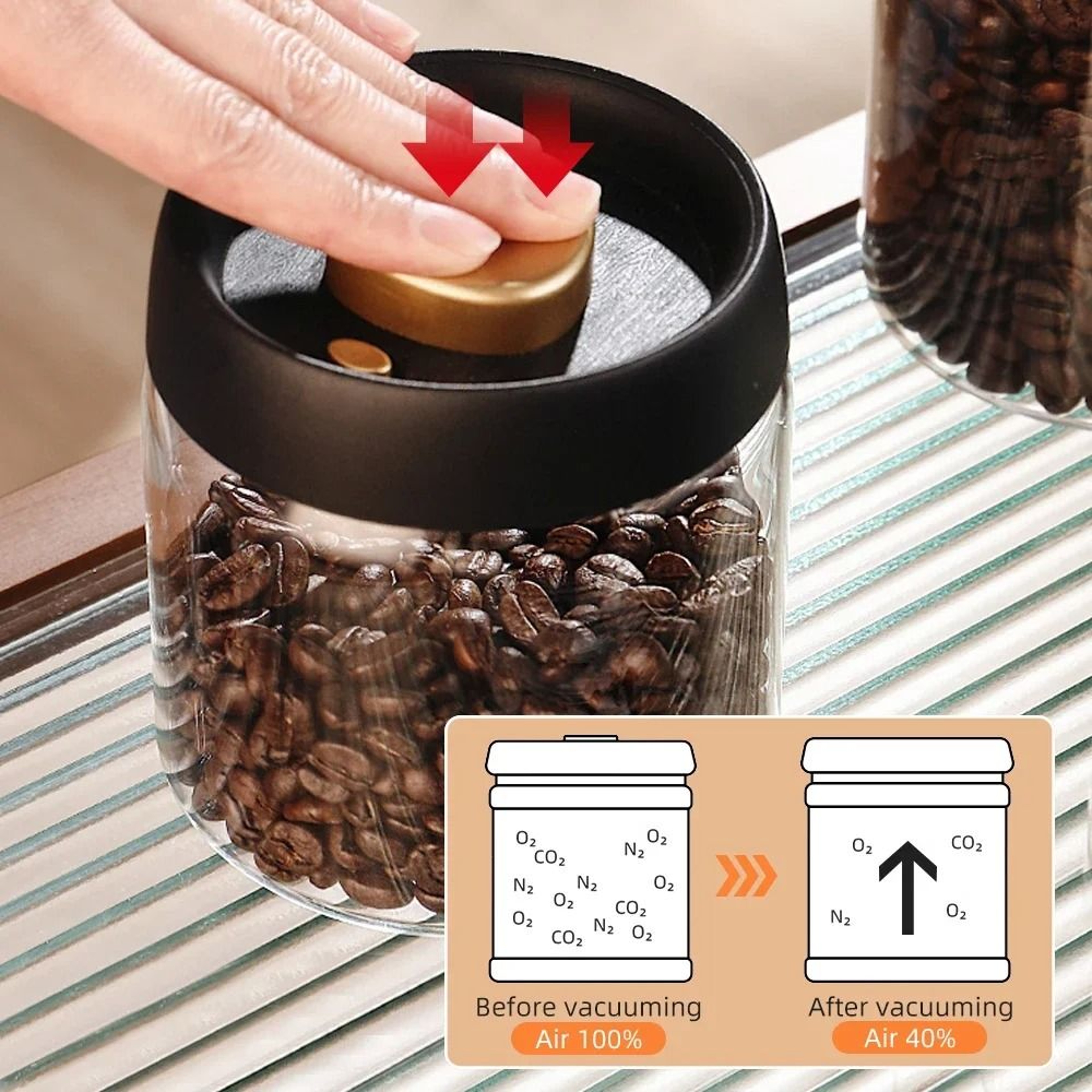 Vacuum Sealed Glass Jar For Coffee Beans Tea And Grain Storage 3