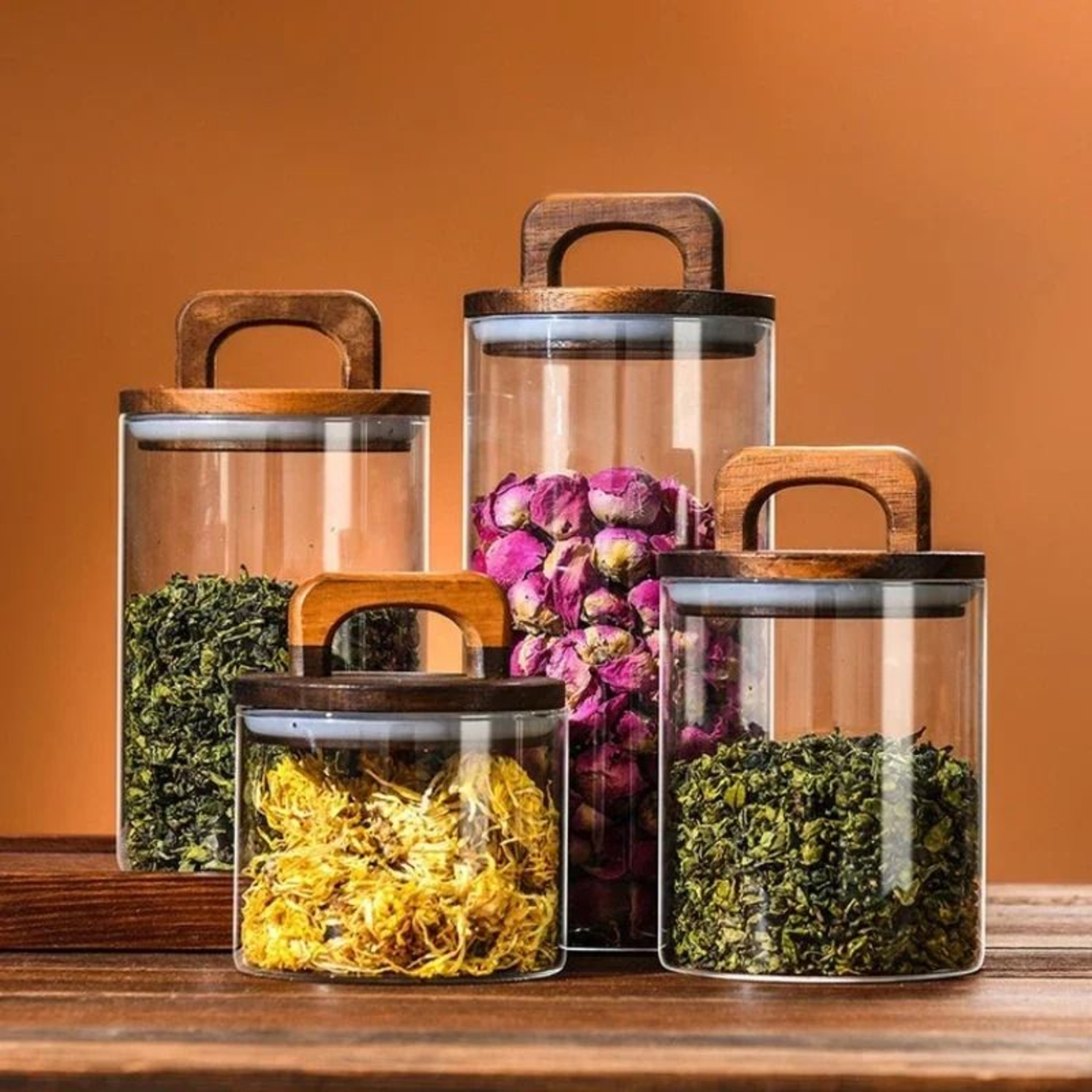Clear Glass Storage Jar With Bamboo Lid For Tea Coffee And Pantry Staples 10