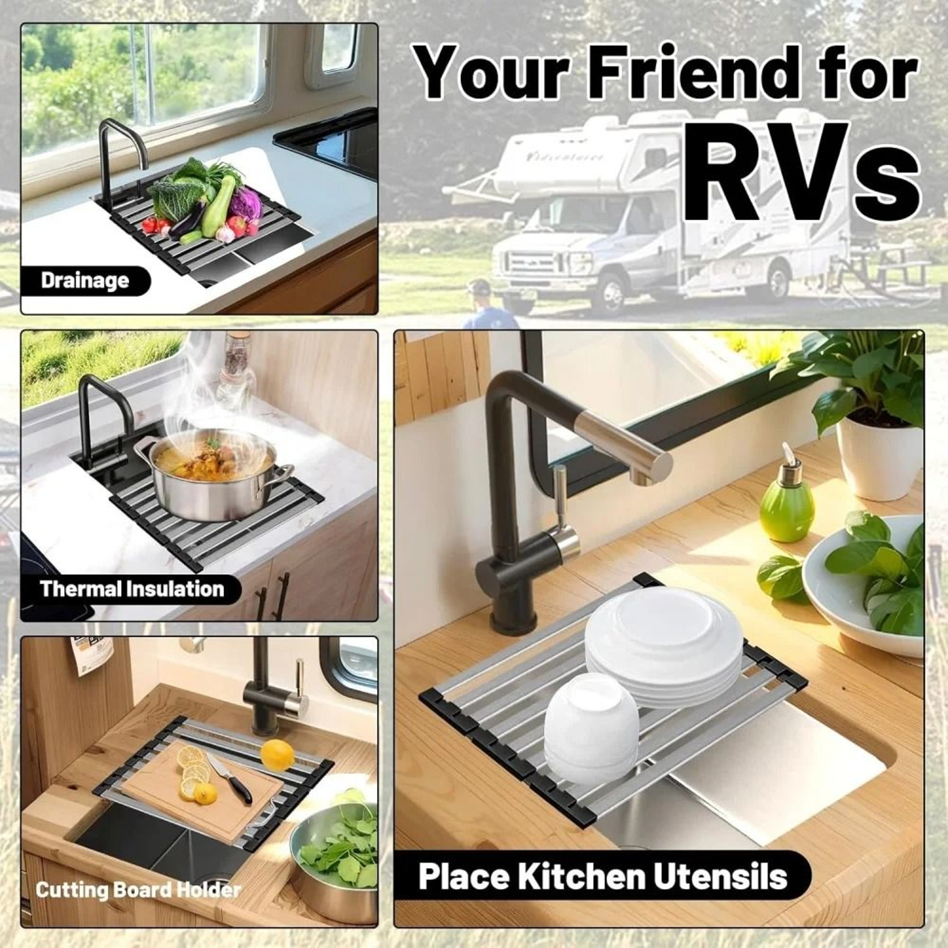Adjustable Stainless Steel Over Sink Drain Rack 5