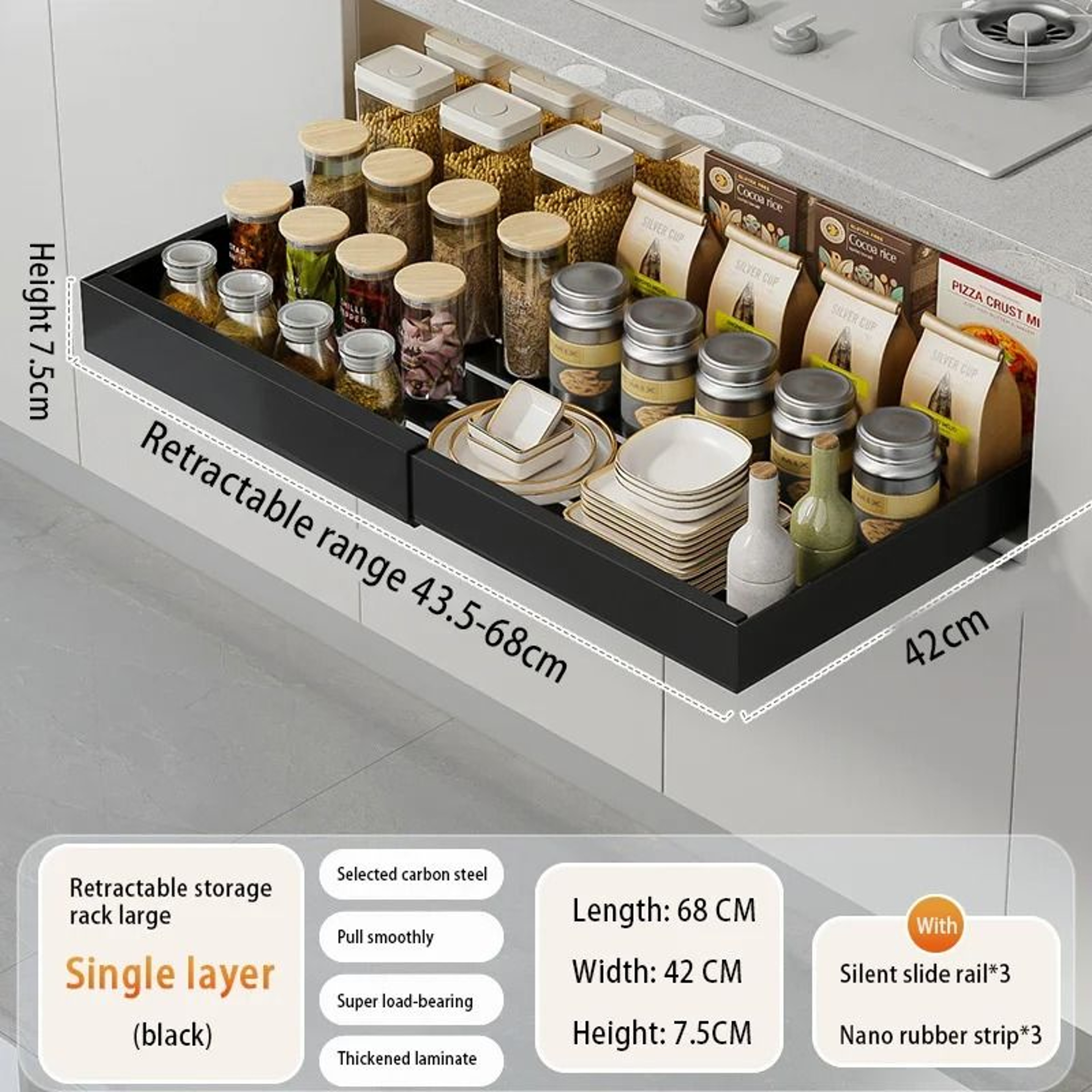 Adjustable Slide Out Cabinet Shelf For Kitchen Storage 7