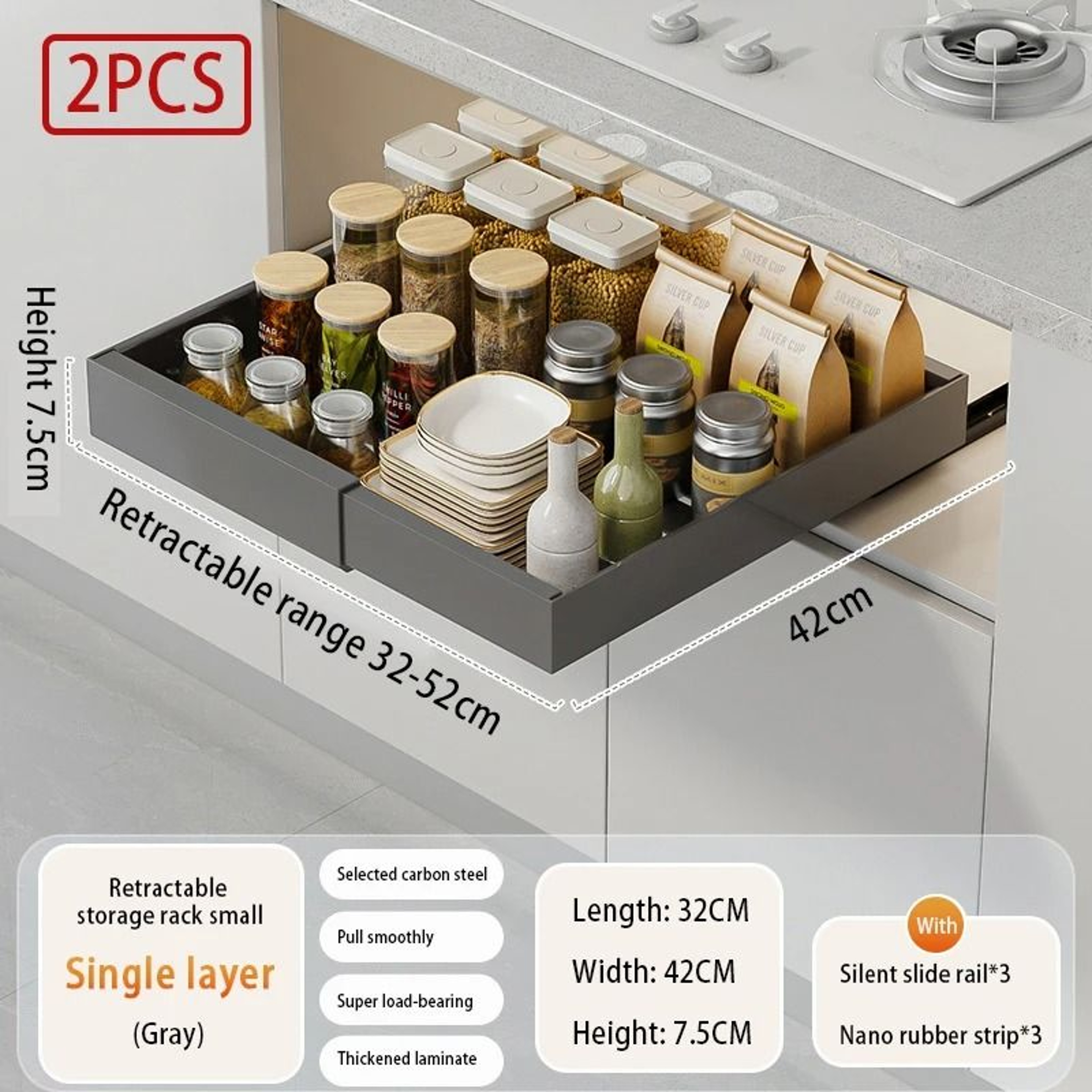Adjustable Slide Out Cabinet Shelf For Kitchen Storage 12