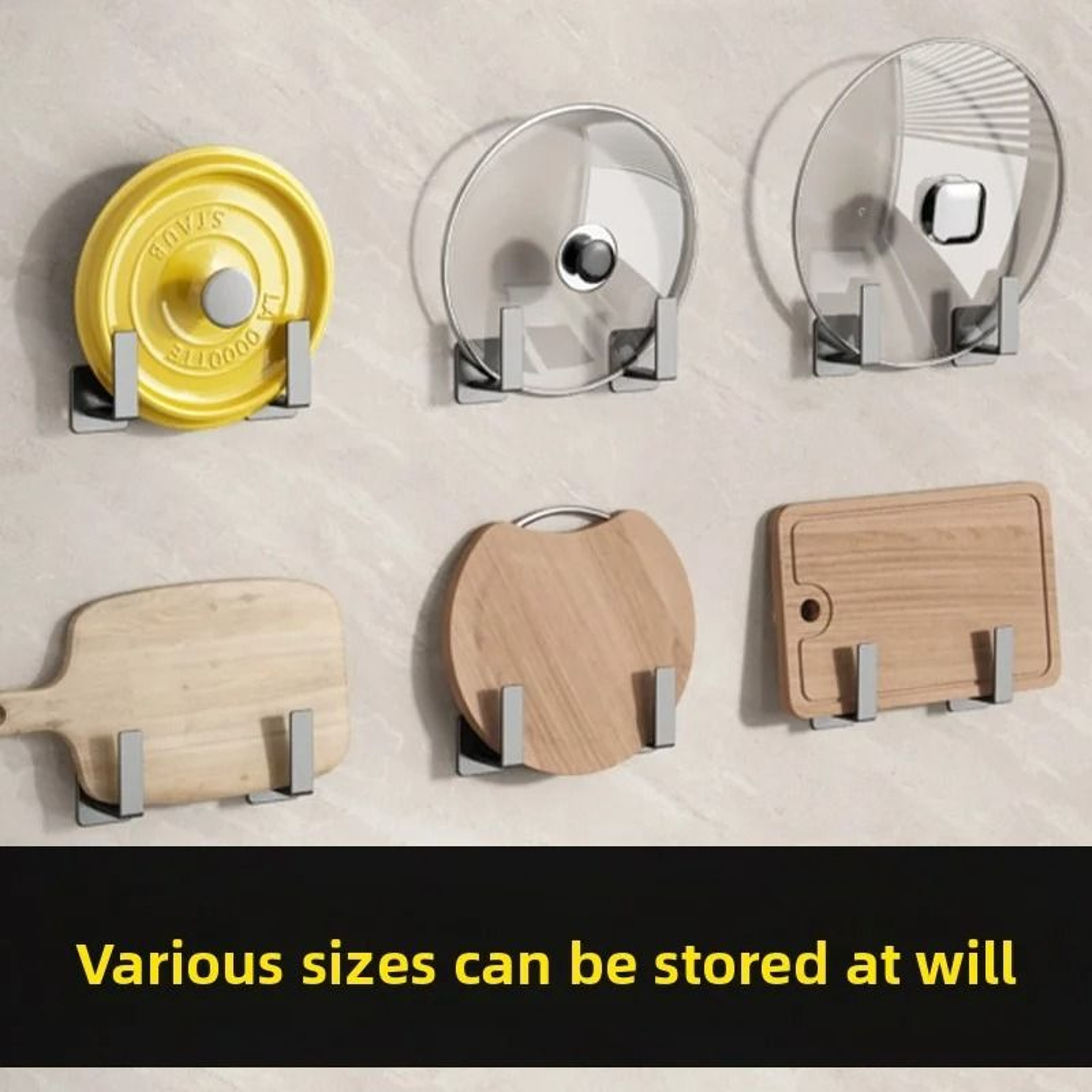 No Drill Wall Mounted Pot Lid Rack For Cutting Boards And Kitchen Storage 9