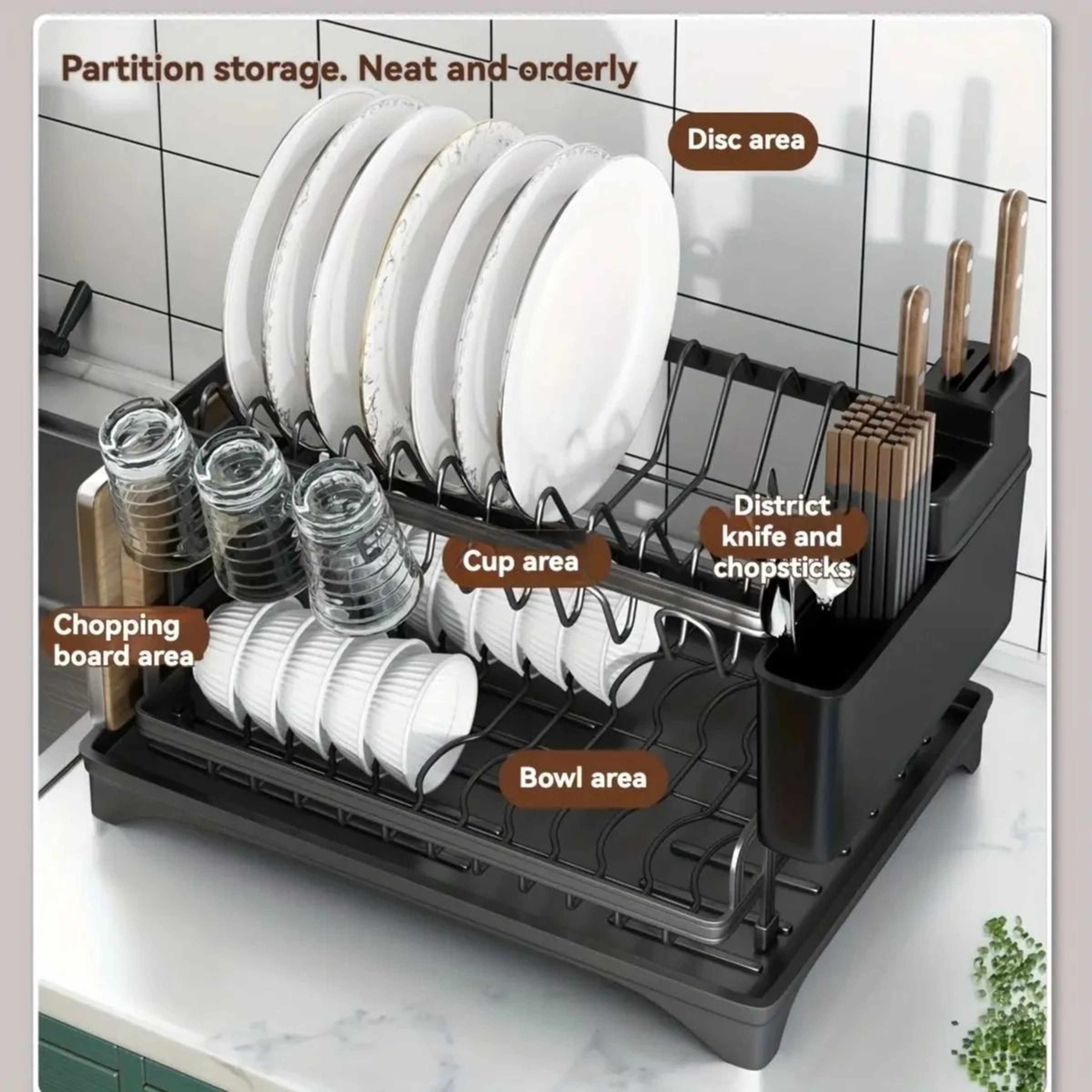 2 Tier Dish Drying Rack With Bowl Drainer And Cutlery Holder 7