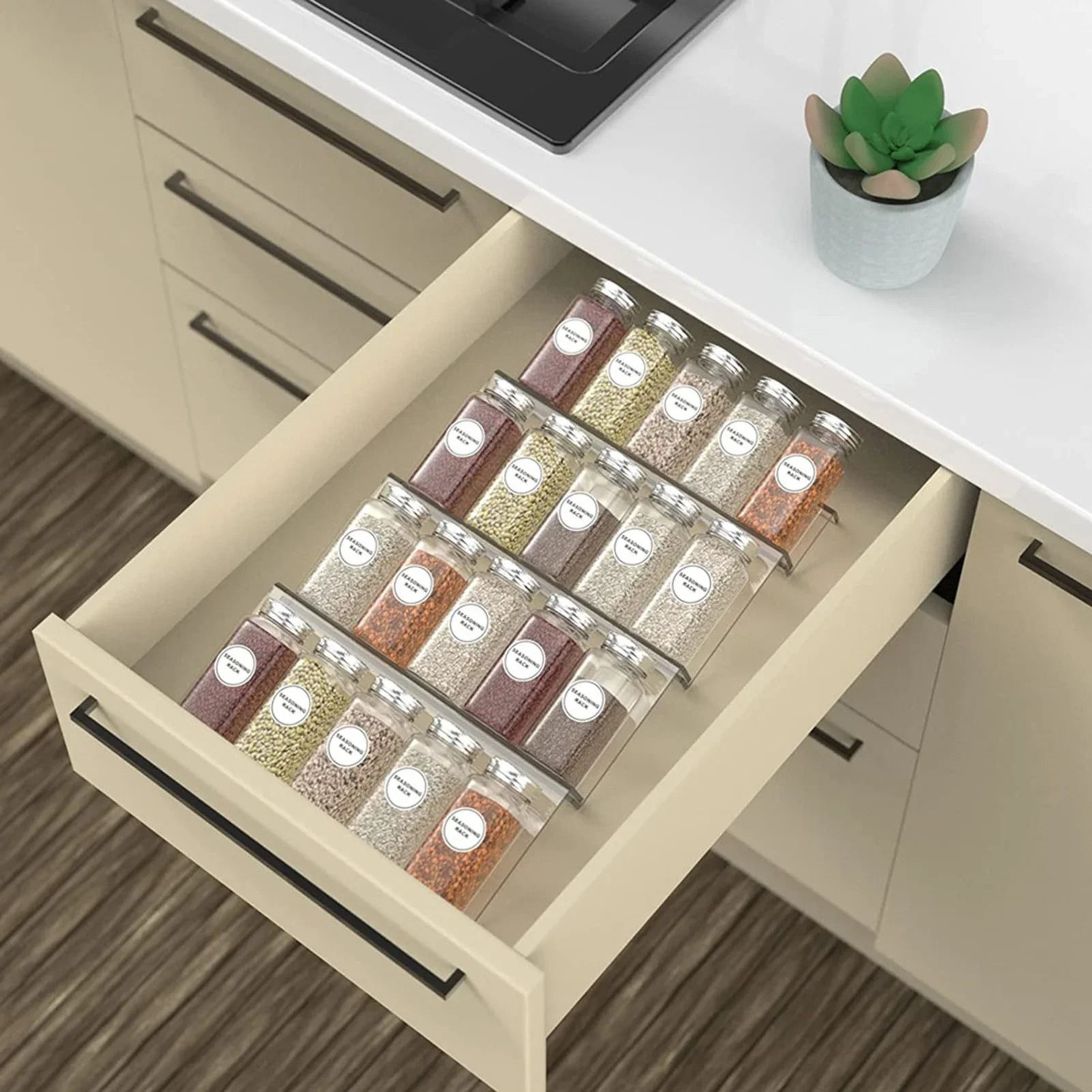 Expandable Acrylic Spice Rack Drawer Organizer For Kitchen Pantry Seasoning Storage 7