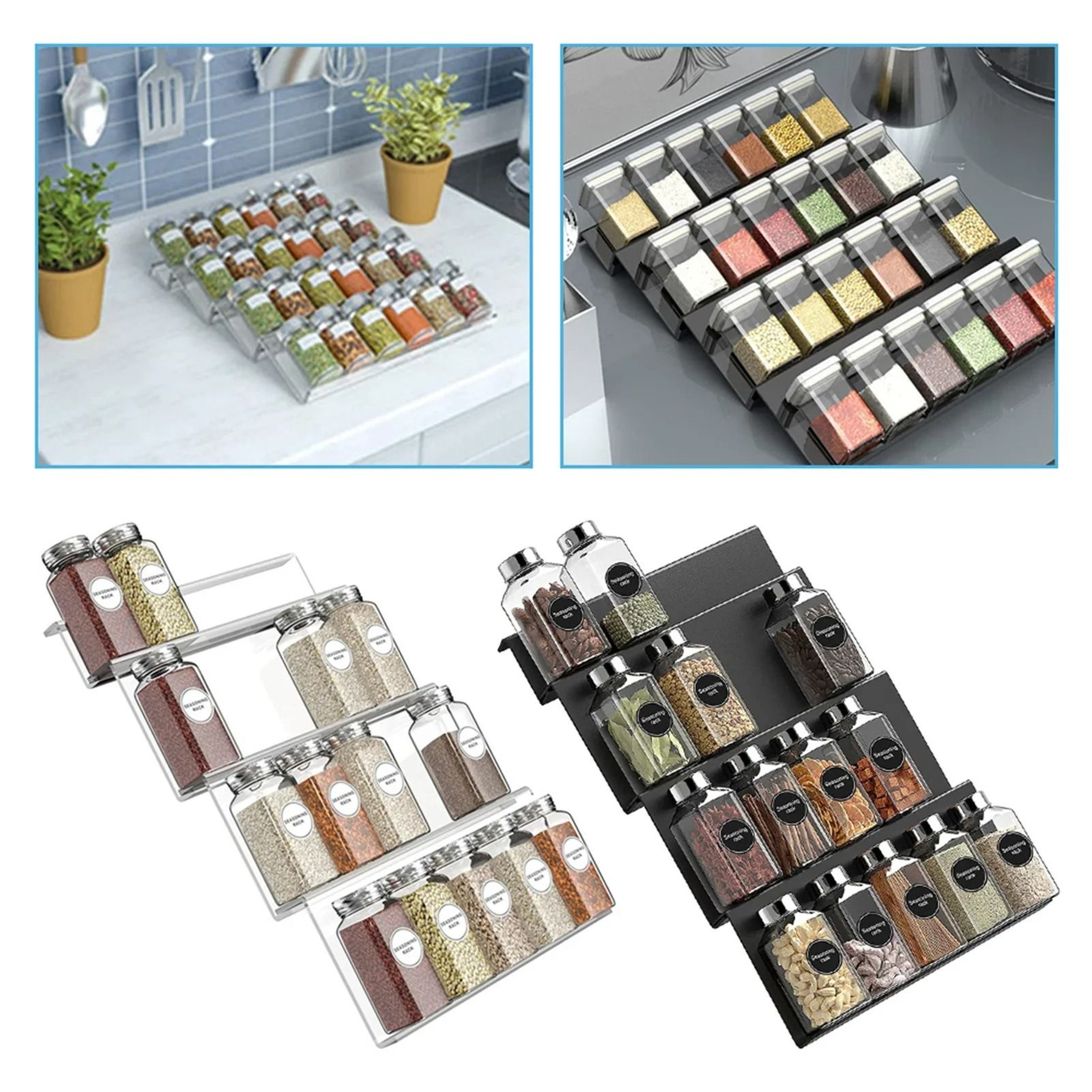 Expandable Acrylic Spice Rack Drawer Organizer For Kitchen Pantry Seasoning Storage 8
