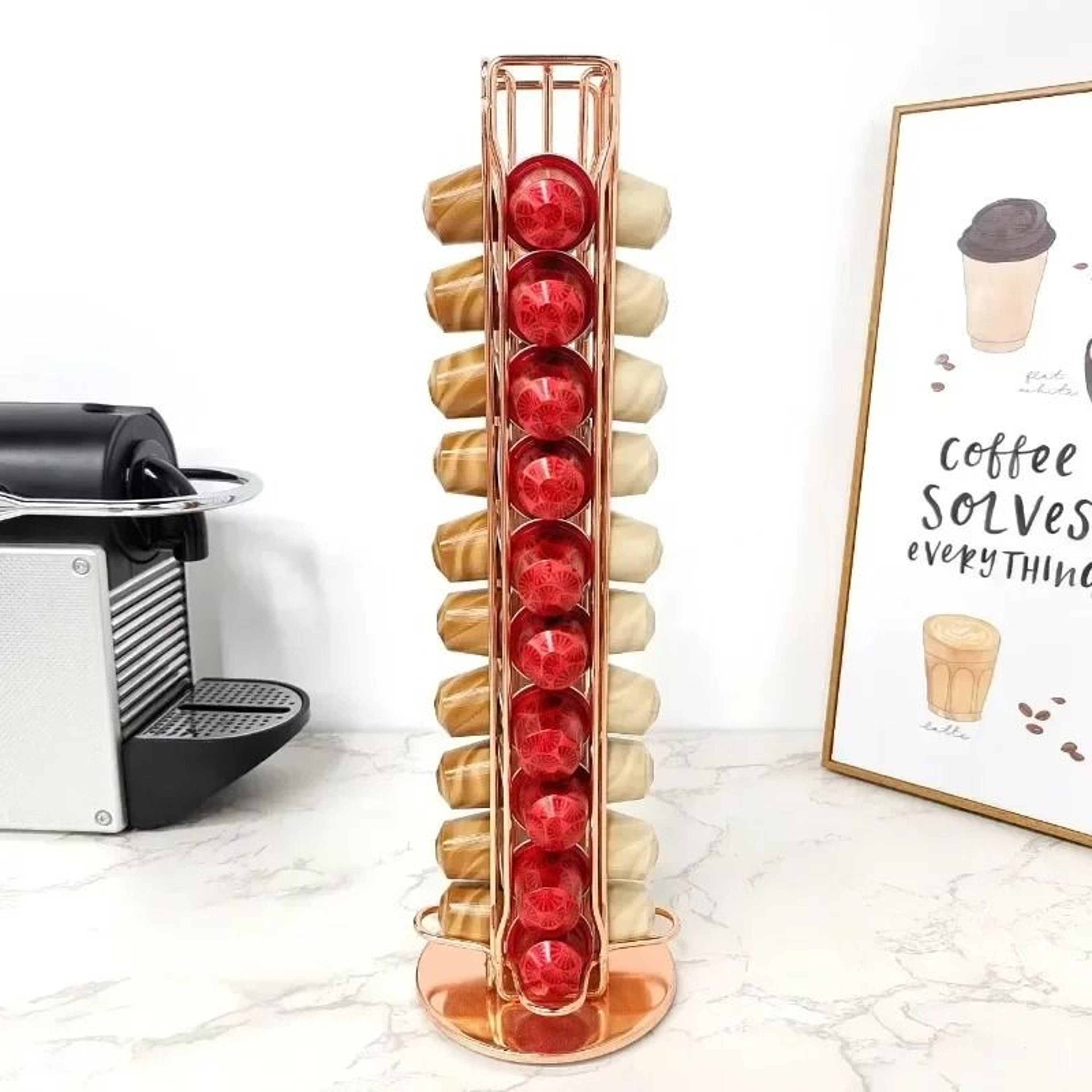 Gold Rotating Coffee Capsule Holder Rack For Nespresso Pod Storage Stand 7