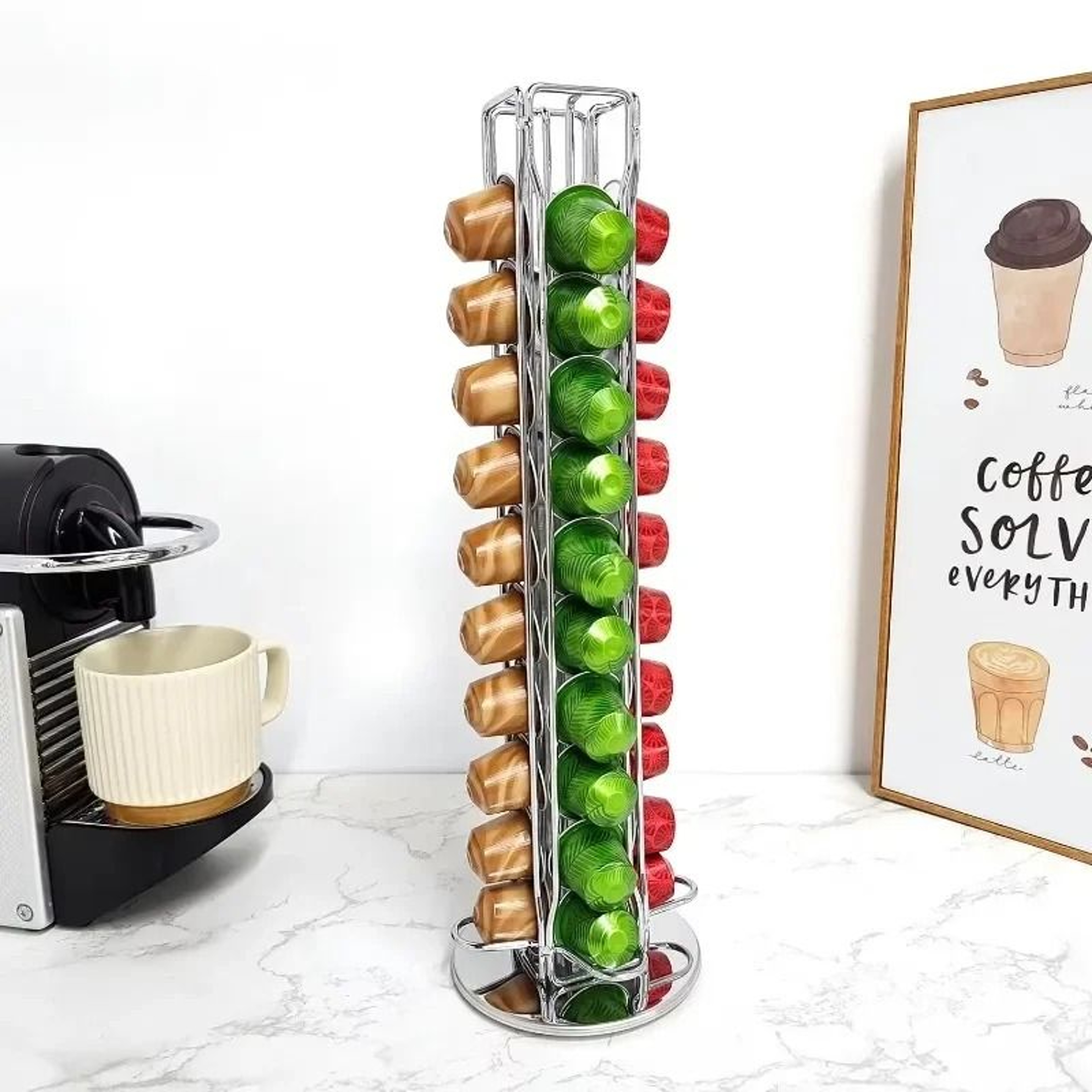 Gold Rotating Coffee Capsule Holder Rack For Nespresso Pod Storage Stand 0