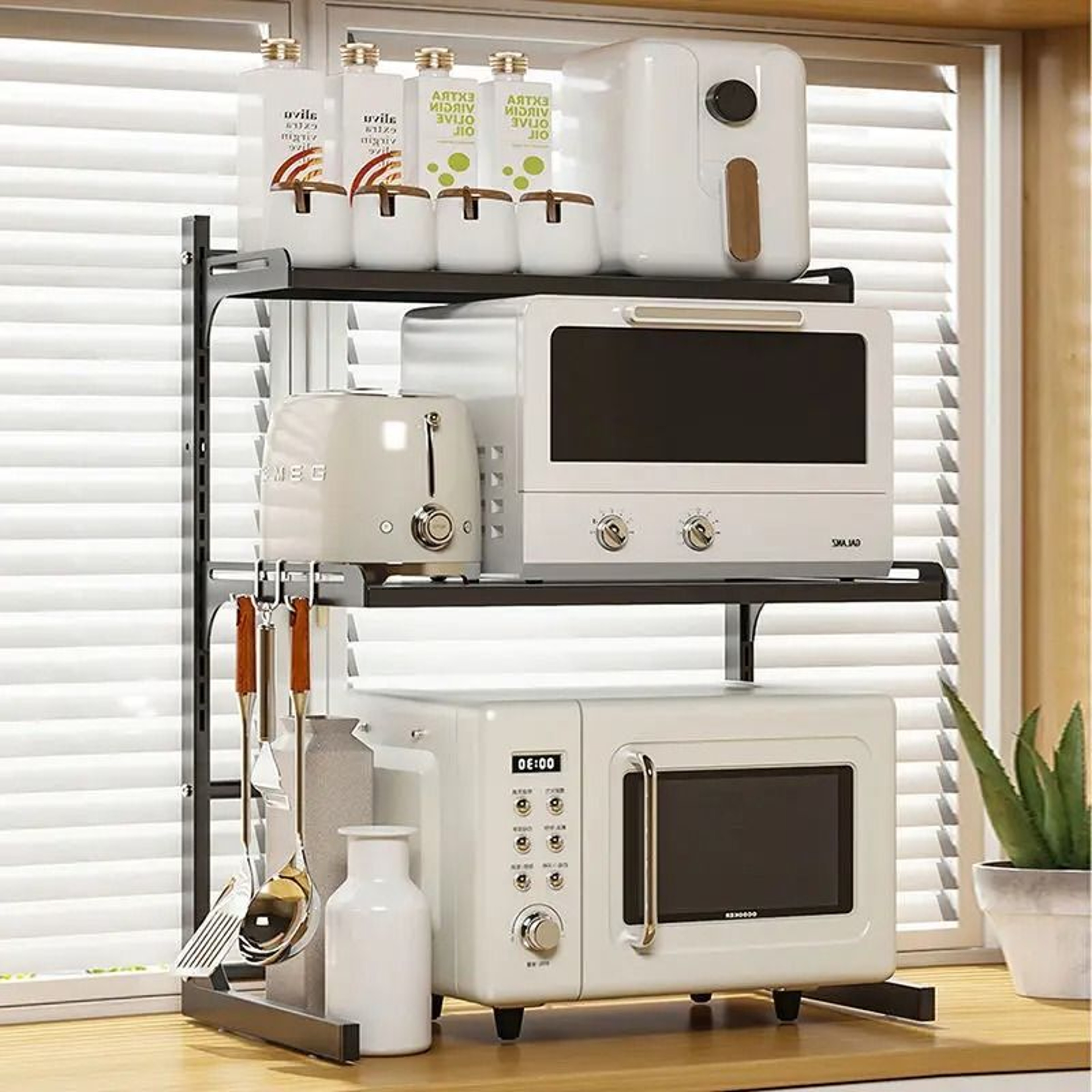 Retractable Microwave Oven Rack For Kitchen Storage 9