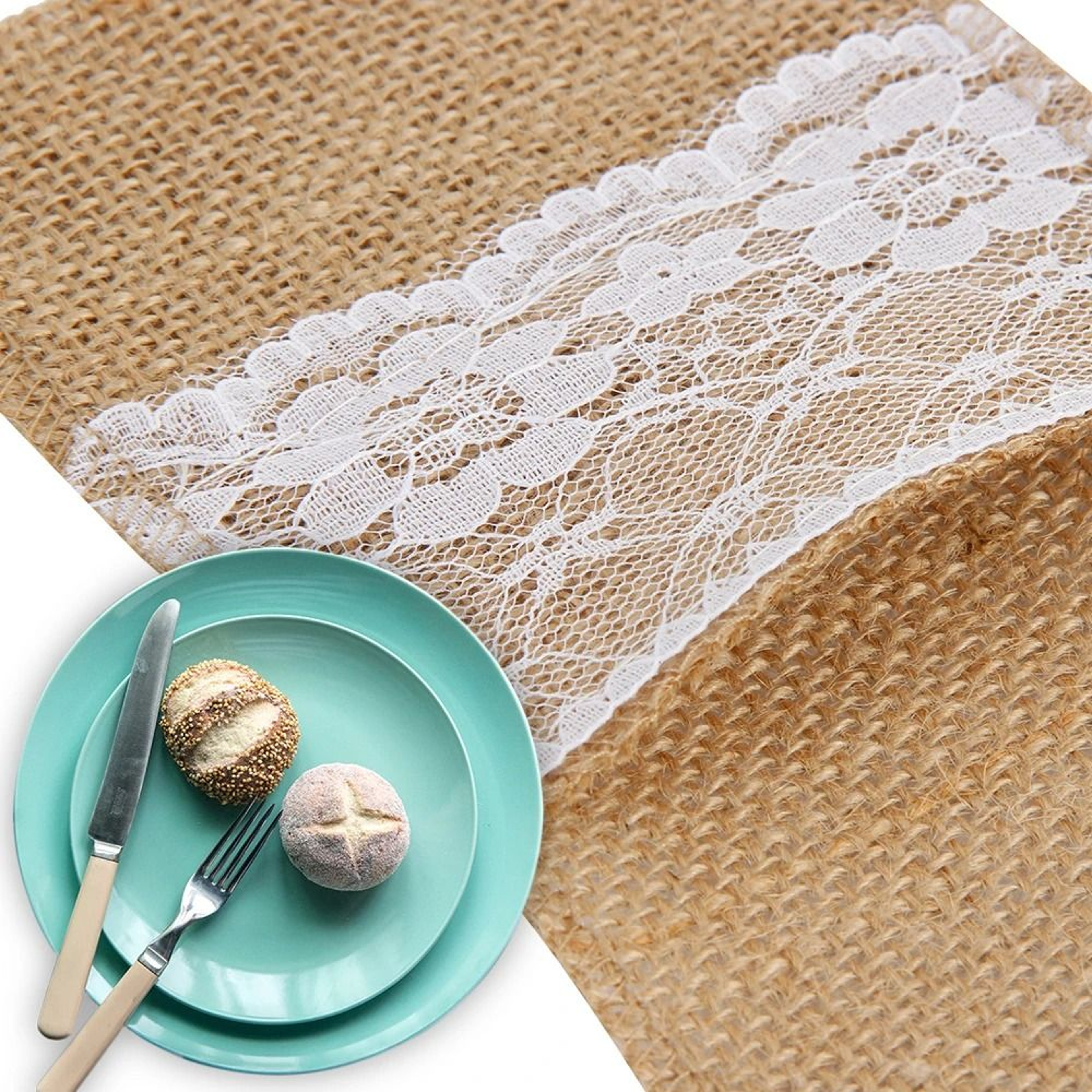 50 Piece Burlap Lace Cutlery Pouch Set For Rustic Table Decor 4