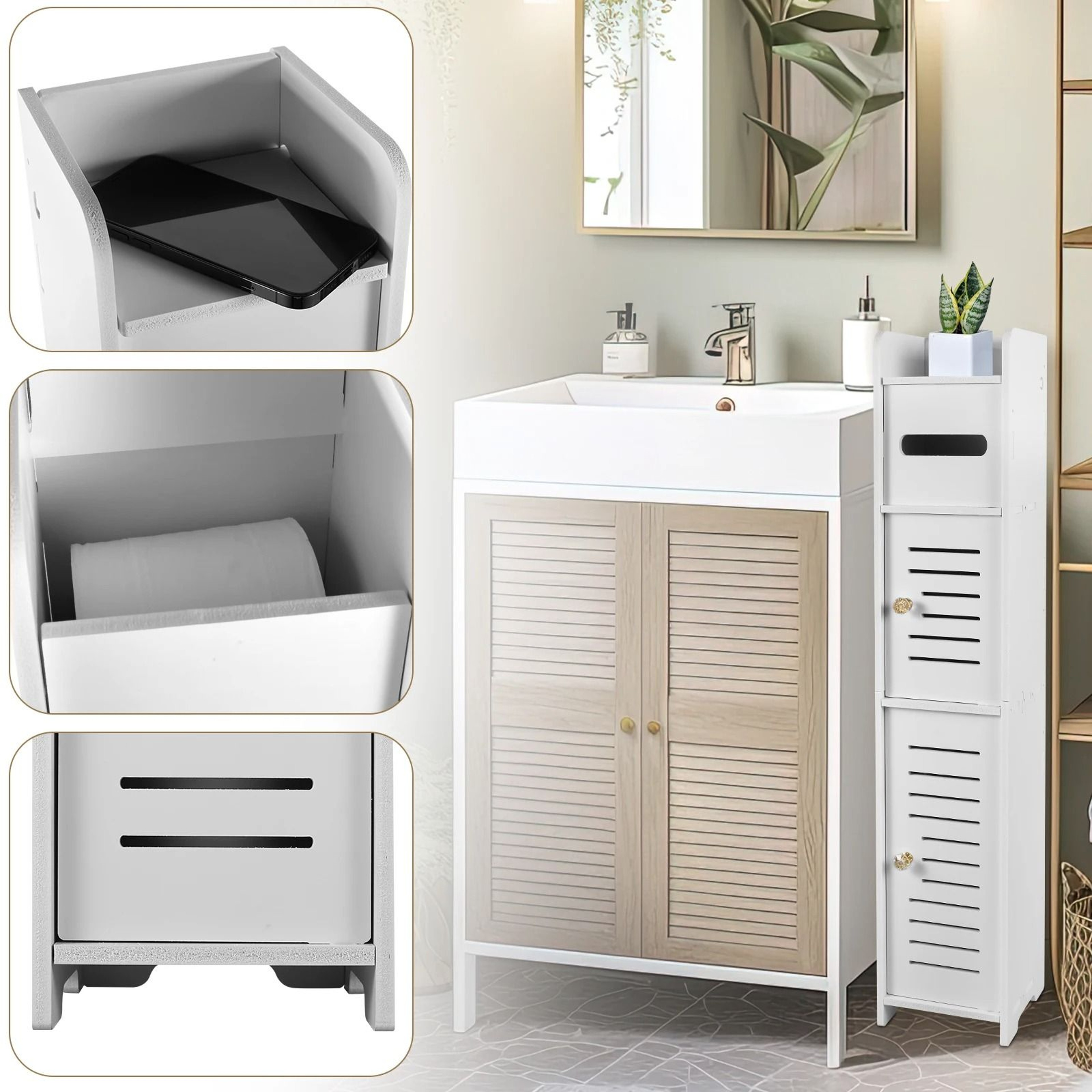 3 Tier Narrow Bathroom Storage Cabinet With Door 4