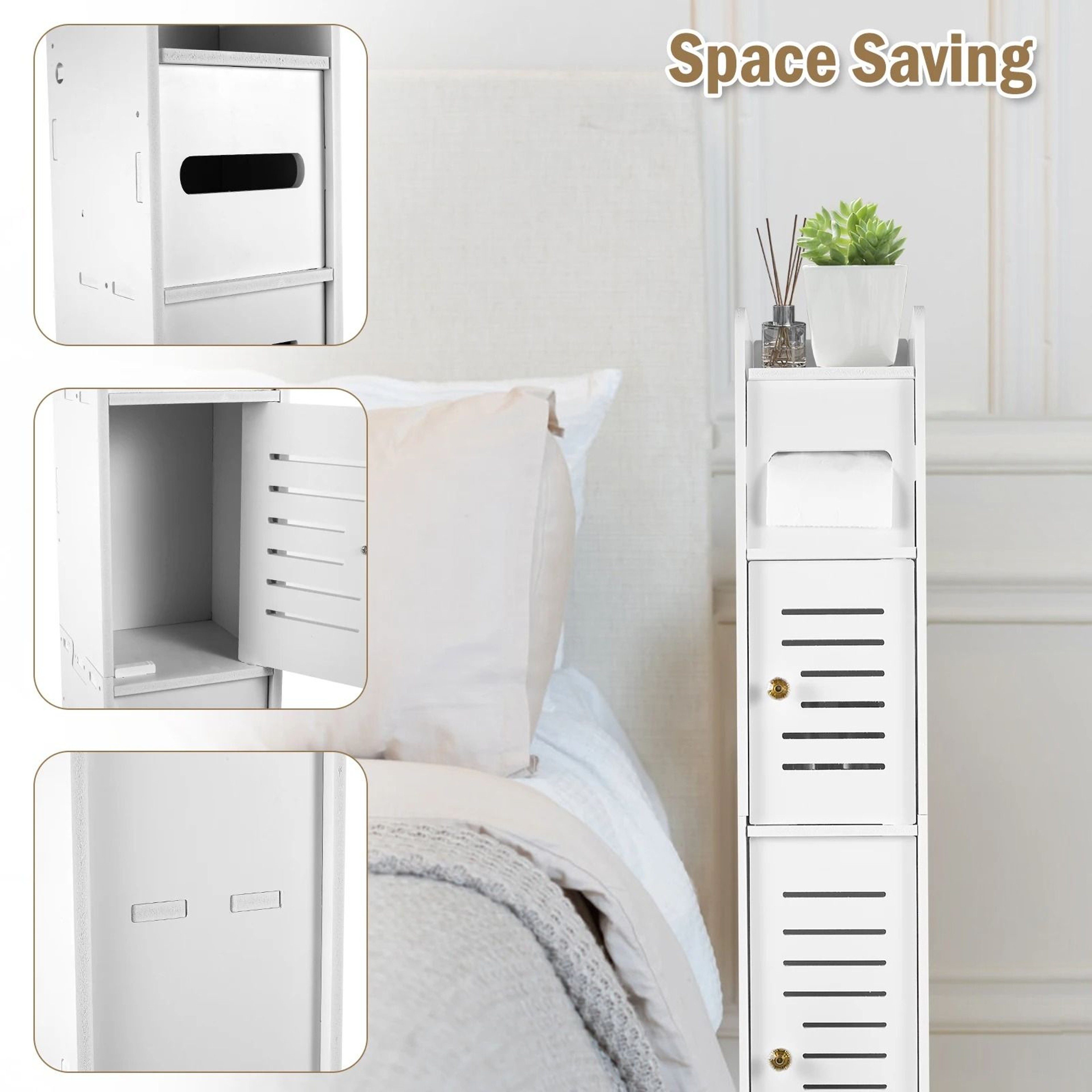 3 Tier Narrow Bathroom Storage Cabinet With Door 5