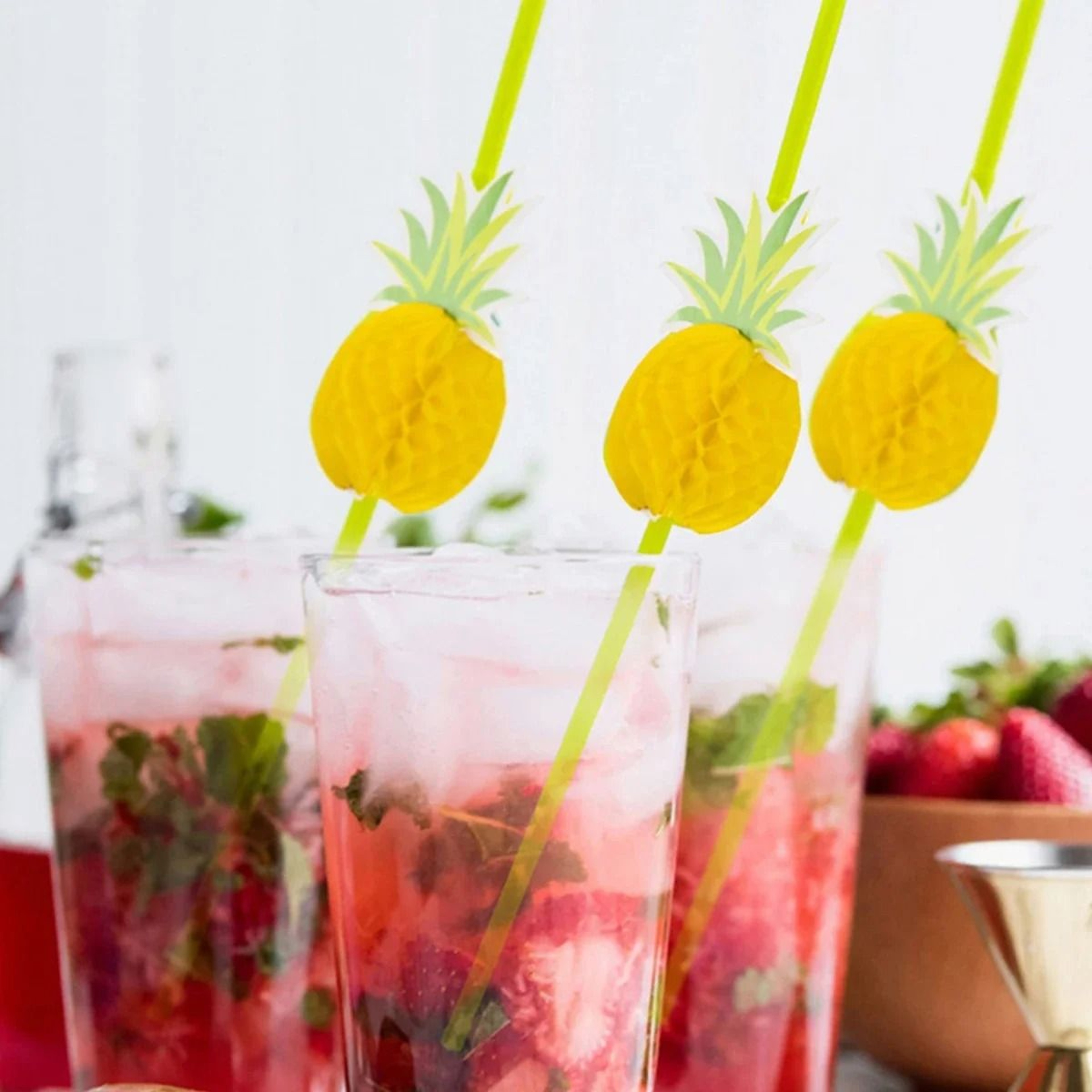 50 Piece 3D Fruit Paper Straws For Tropical Party Drinks 3