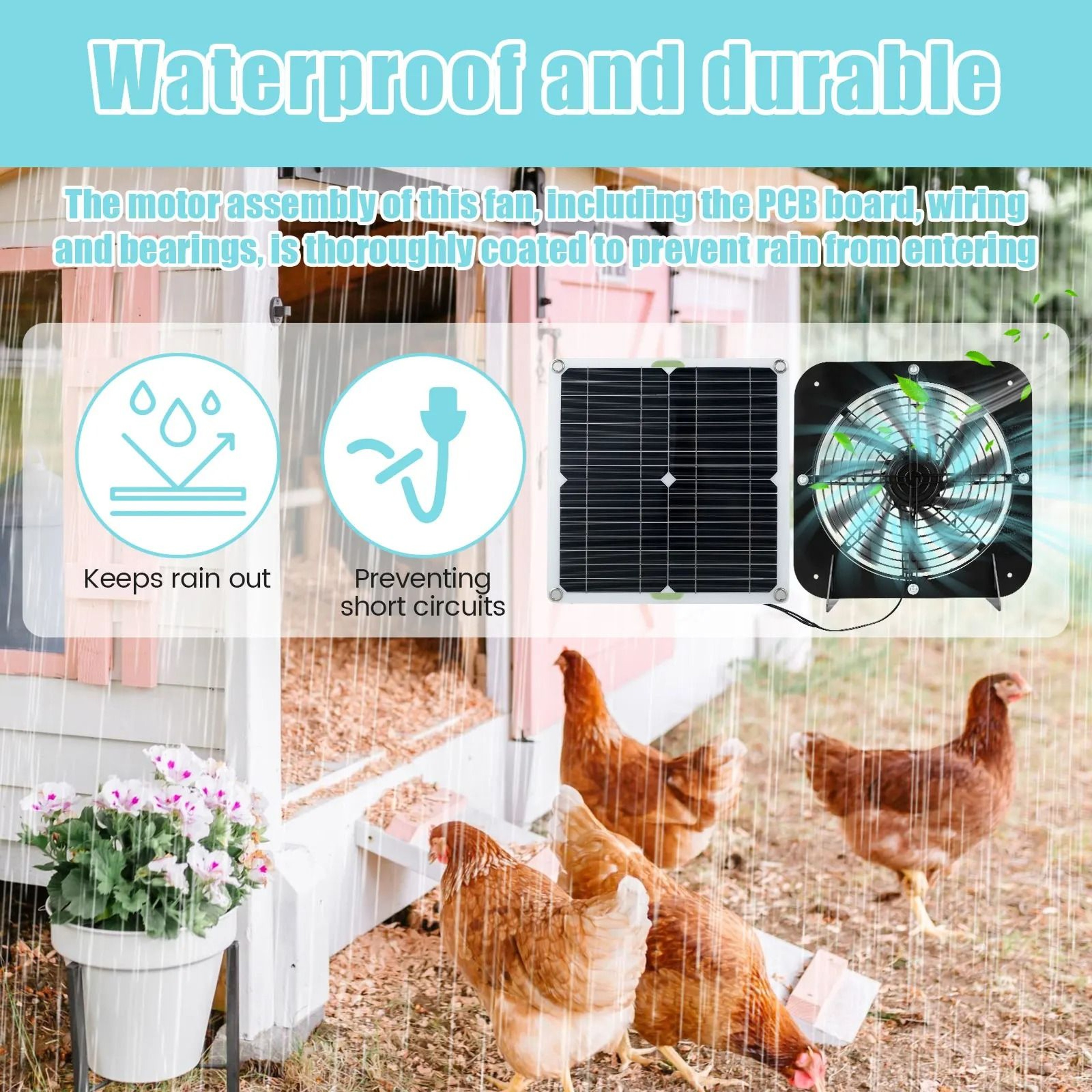 100W Solar Powered Exhaust Fan Kit For Chicken Coops 2