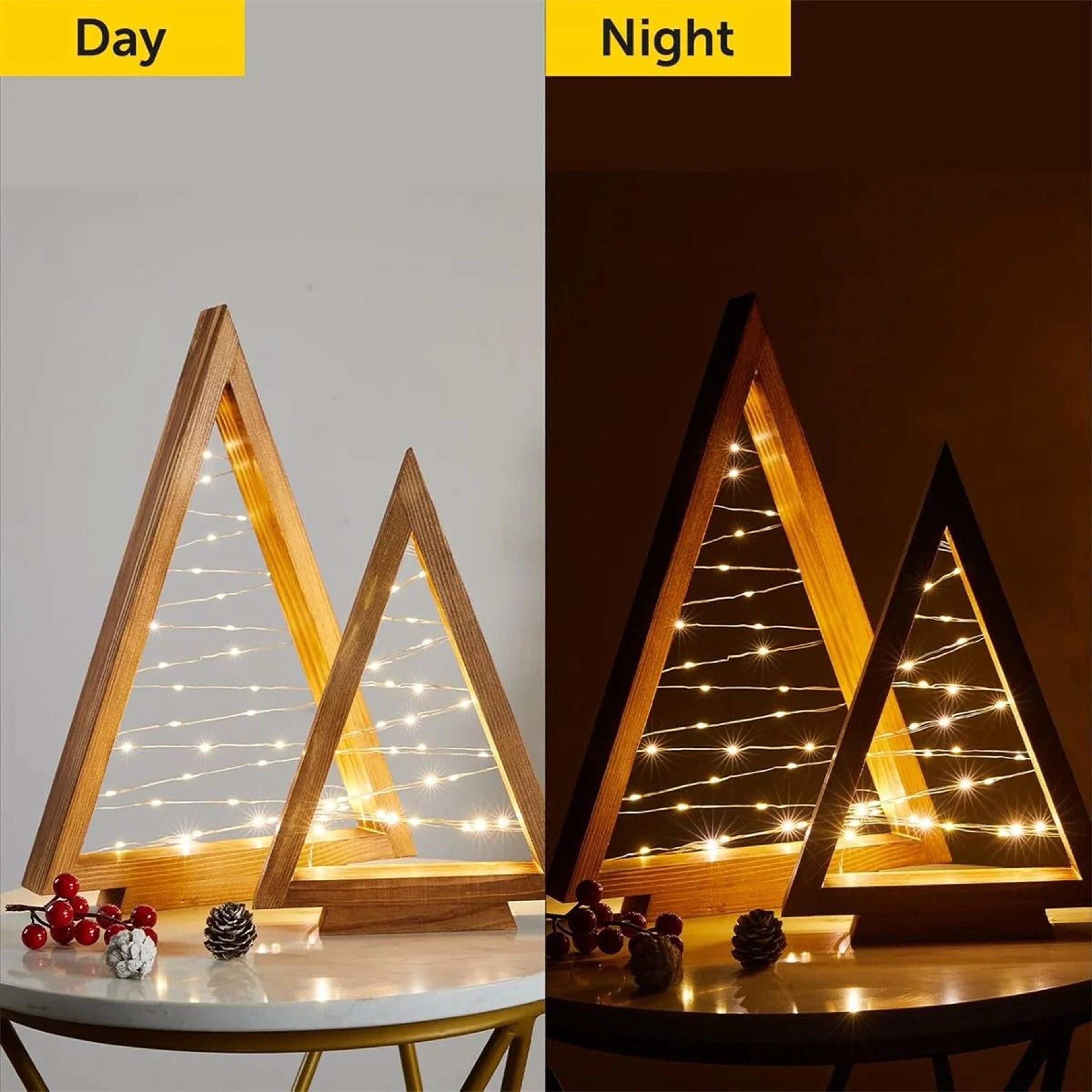 Lighted Wood Christmas Tree Set For Farmhouse Table Decor 4