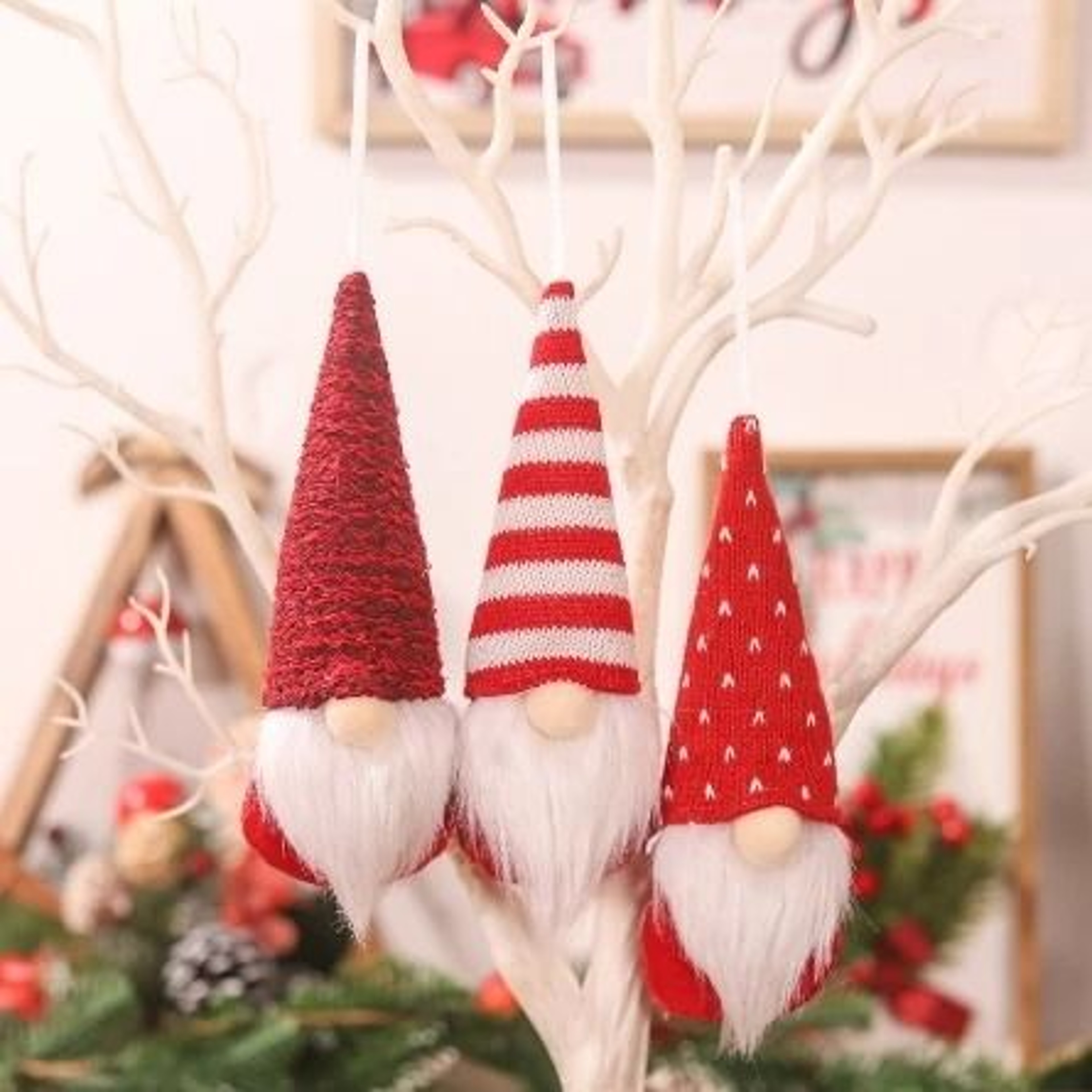 3 Piece Swedish Plush Santa Elf Christmas Ornaments 1