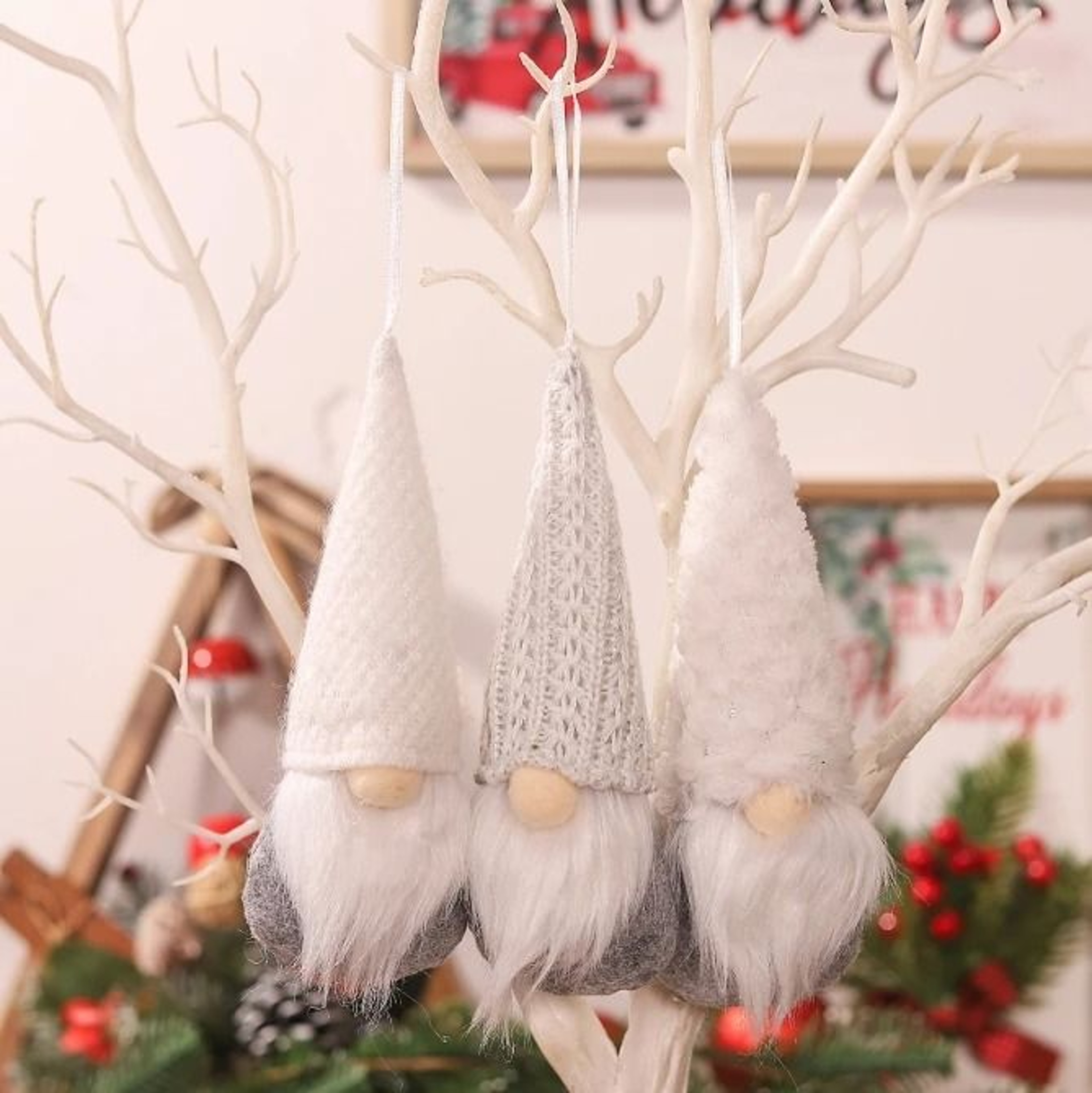 3 Piece Swedish Plush Santa Elf Christmas Ornaments 2