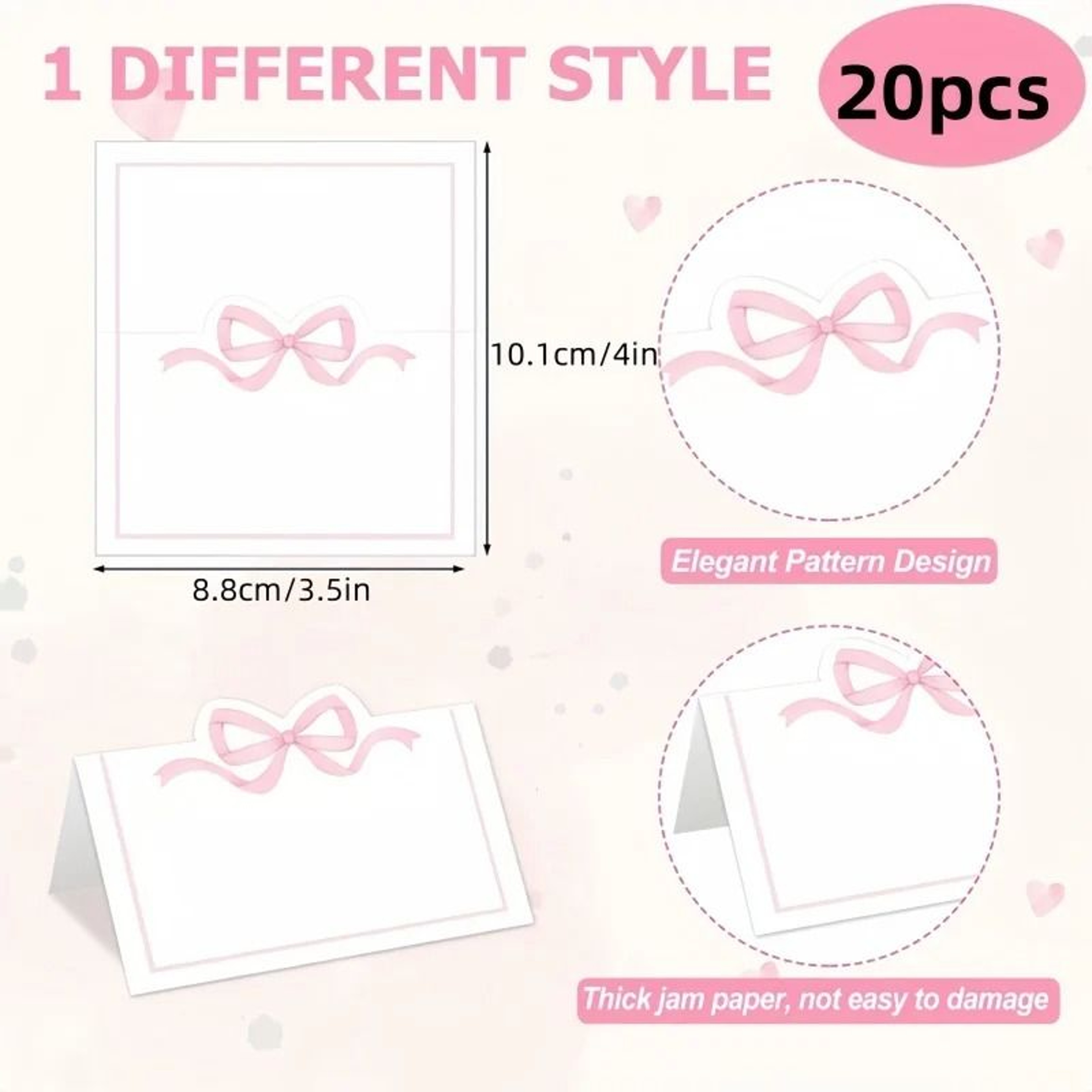 Pink Bow Place Cards For Wedding Table Decor 20 Pack 4