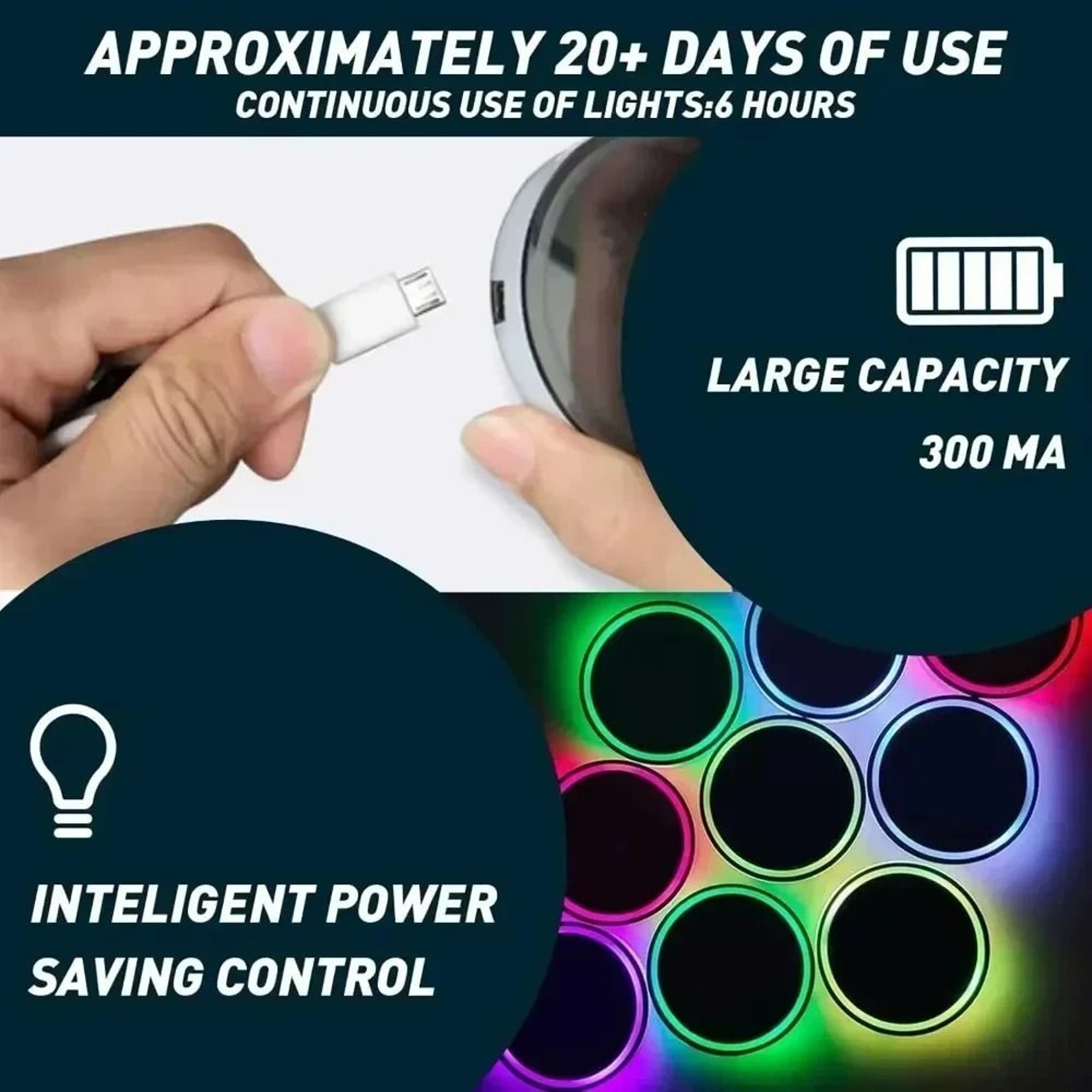 Colorful LED Car Cup Holder Coaster Ambient Light 3