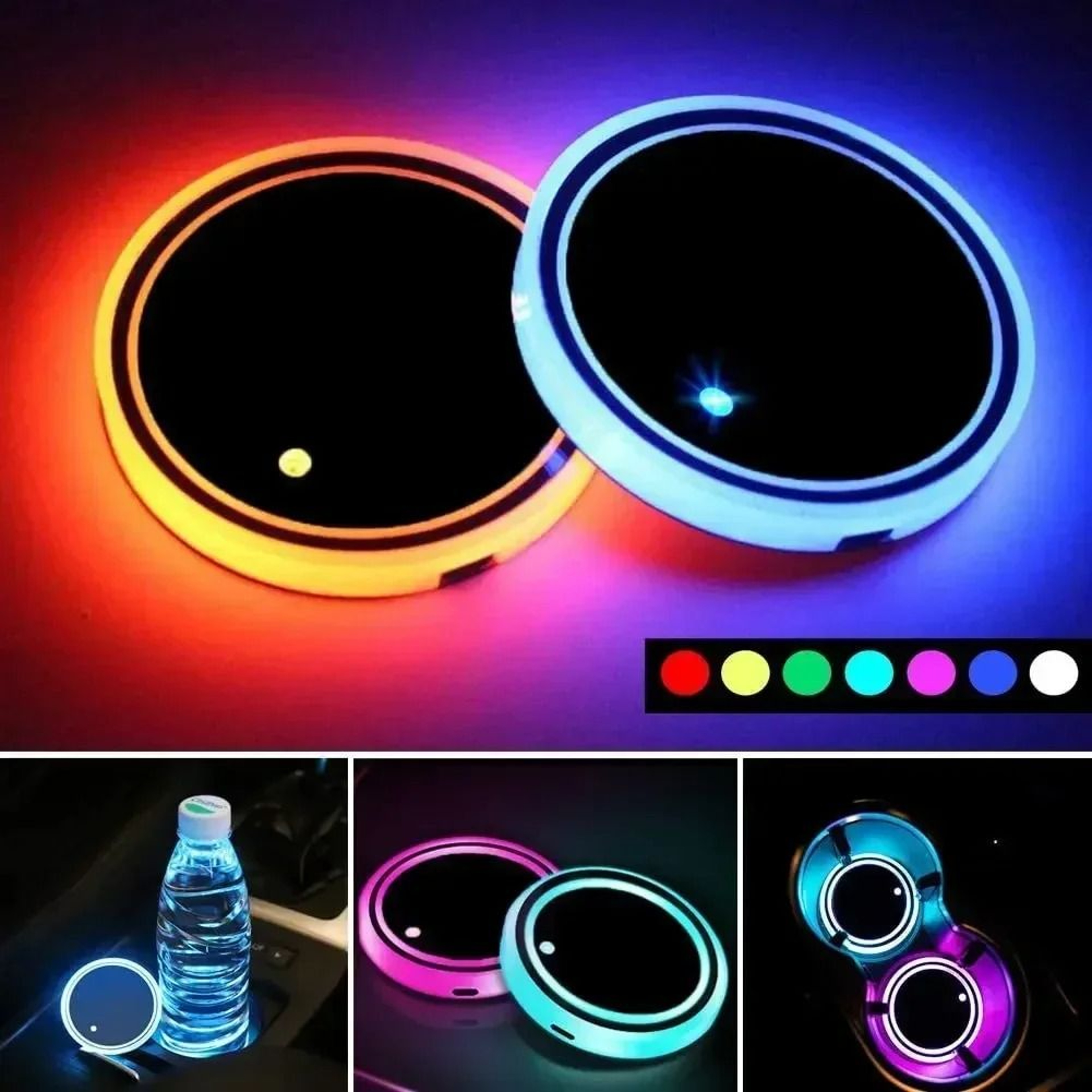 Colorful LED Car Cup Holder Coaster Ambient Light 5