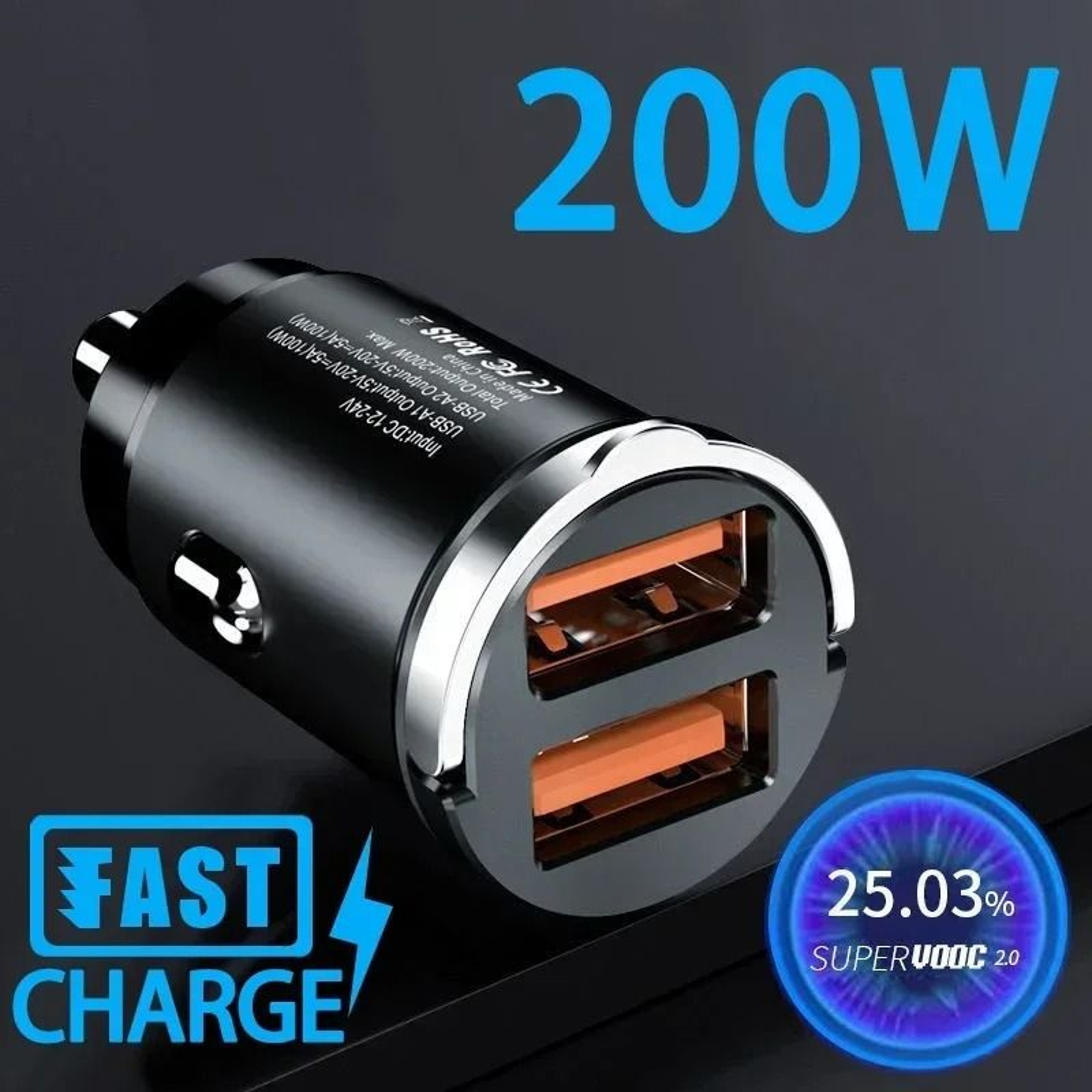 Mini 200W Fast Car Charger Invisible Cigarette Lighter Plug Adapter For Phones Devices 0