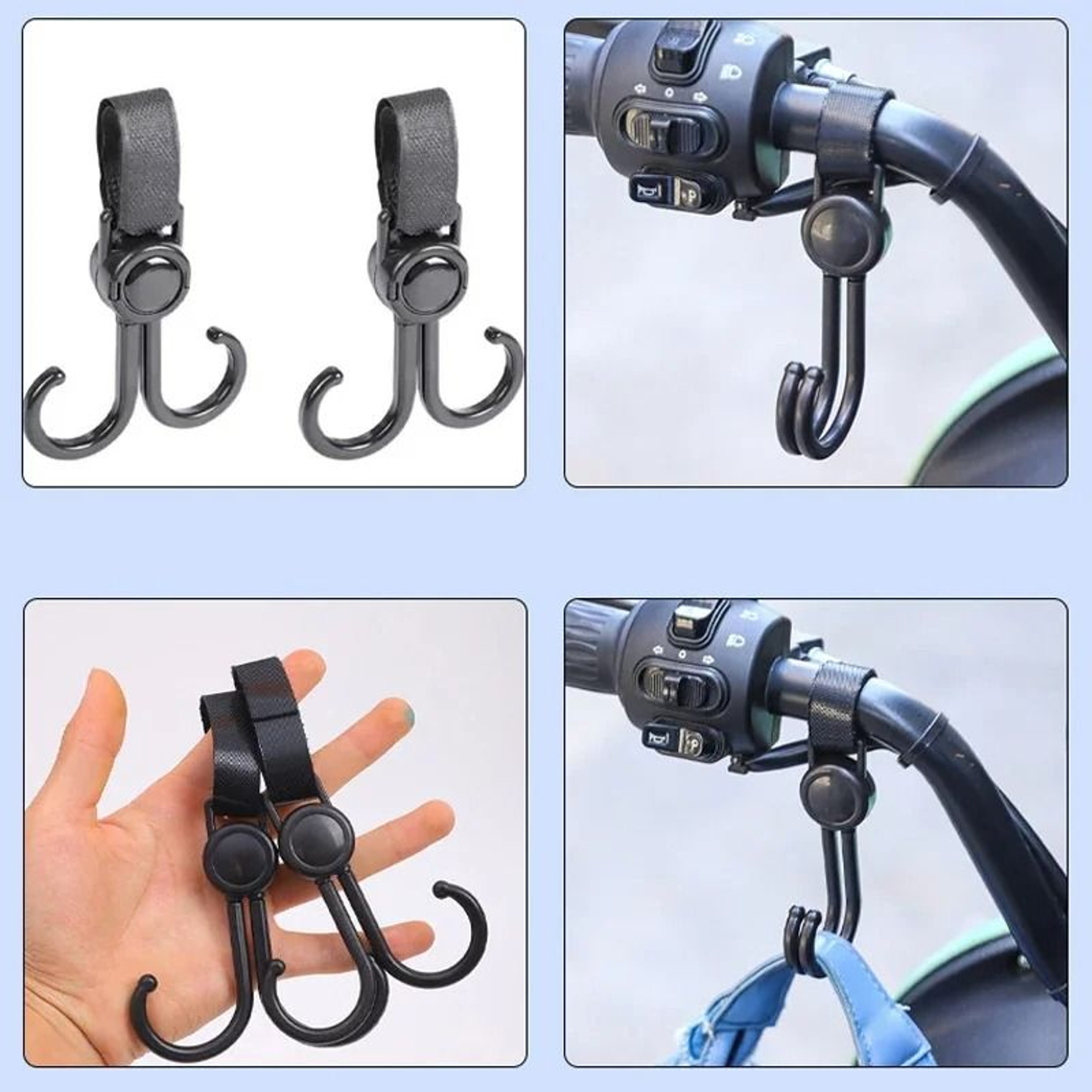Universal Motorcycle Stroller Hook Strong Hanging Bag Holder For Bikes Carts And Scooters 8