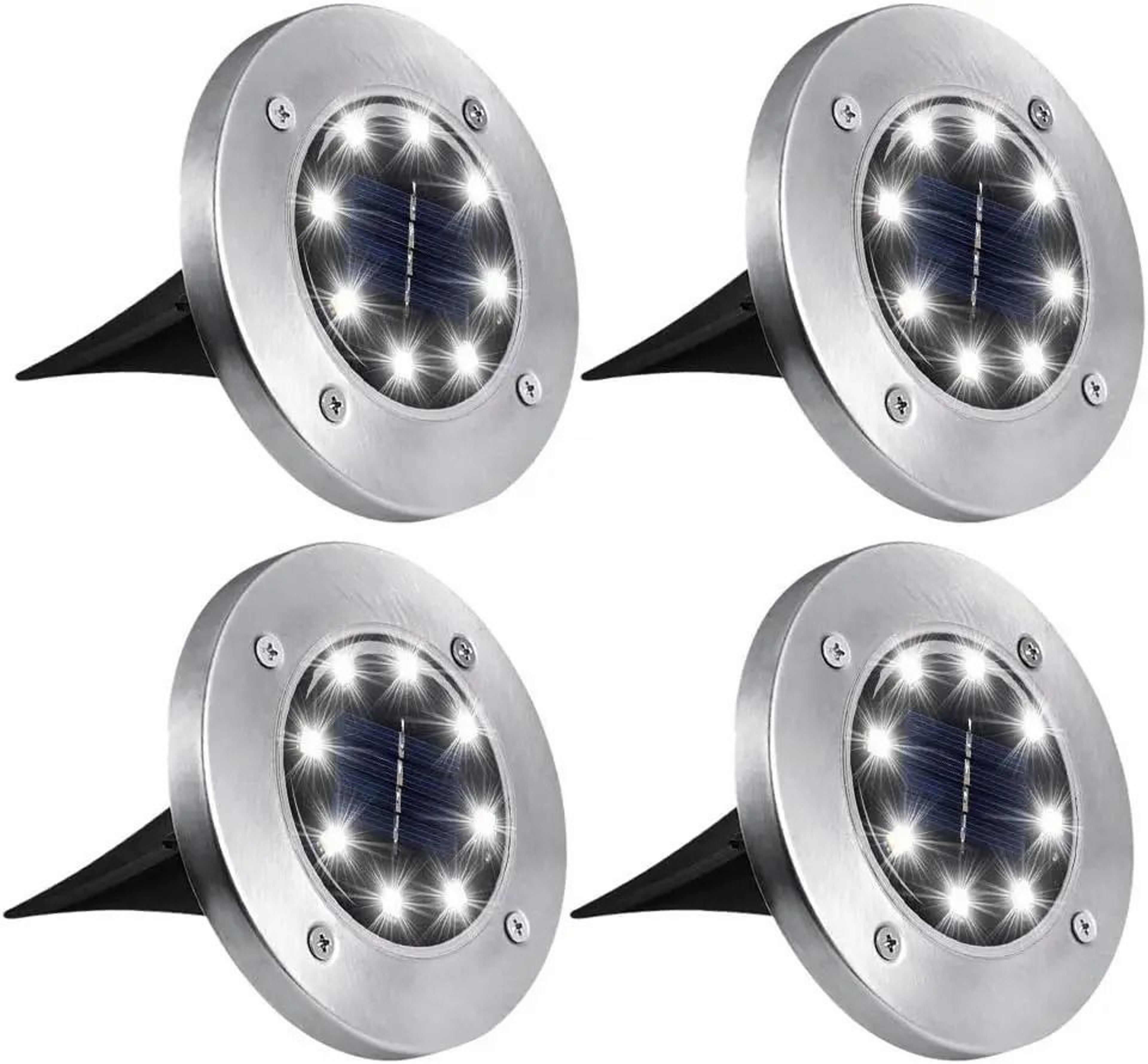 Solar Disk Garden Lights 8LED Waterproof Ground Deck Pathway Lamps Set Of Four 5