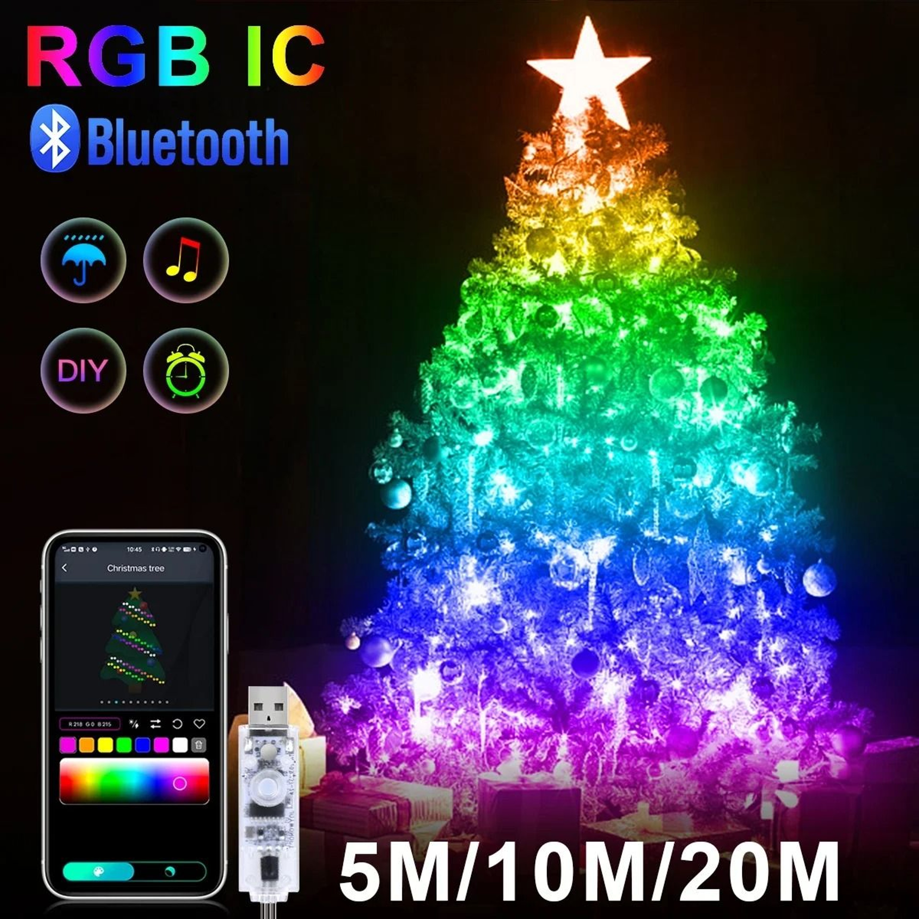 RGBIC LED String Lights Bluetooth USB Music Sync Dream Color Party Fairy Garland 0