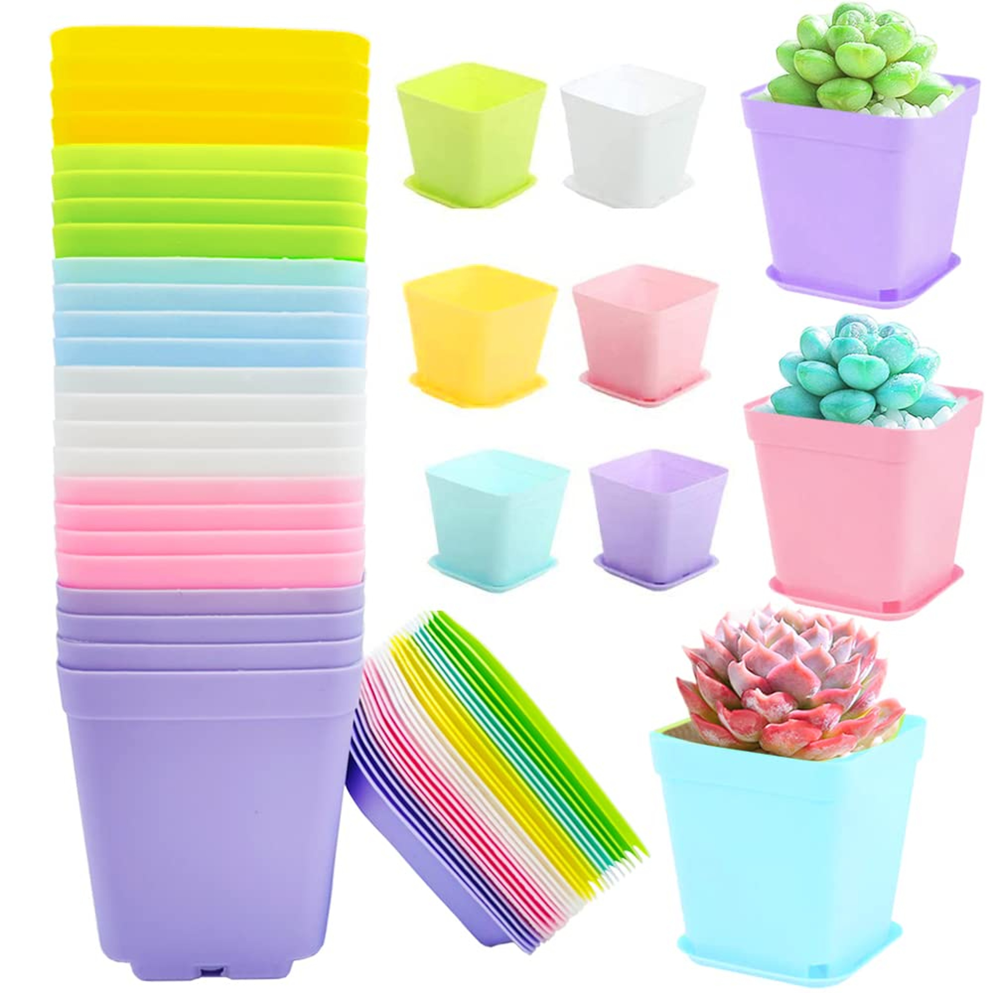 20 Piece Mini Square Succulent Pots With Trays For Home Garden Decor 0